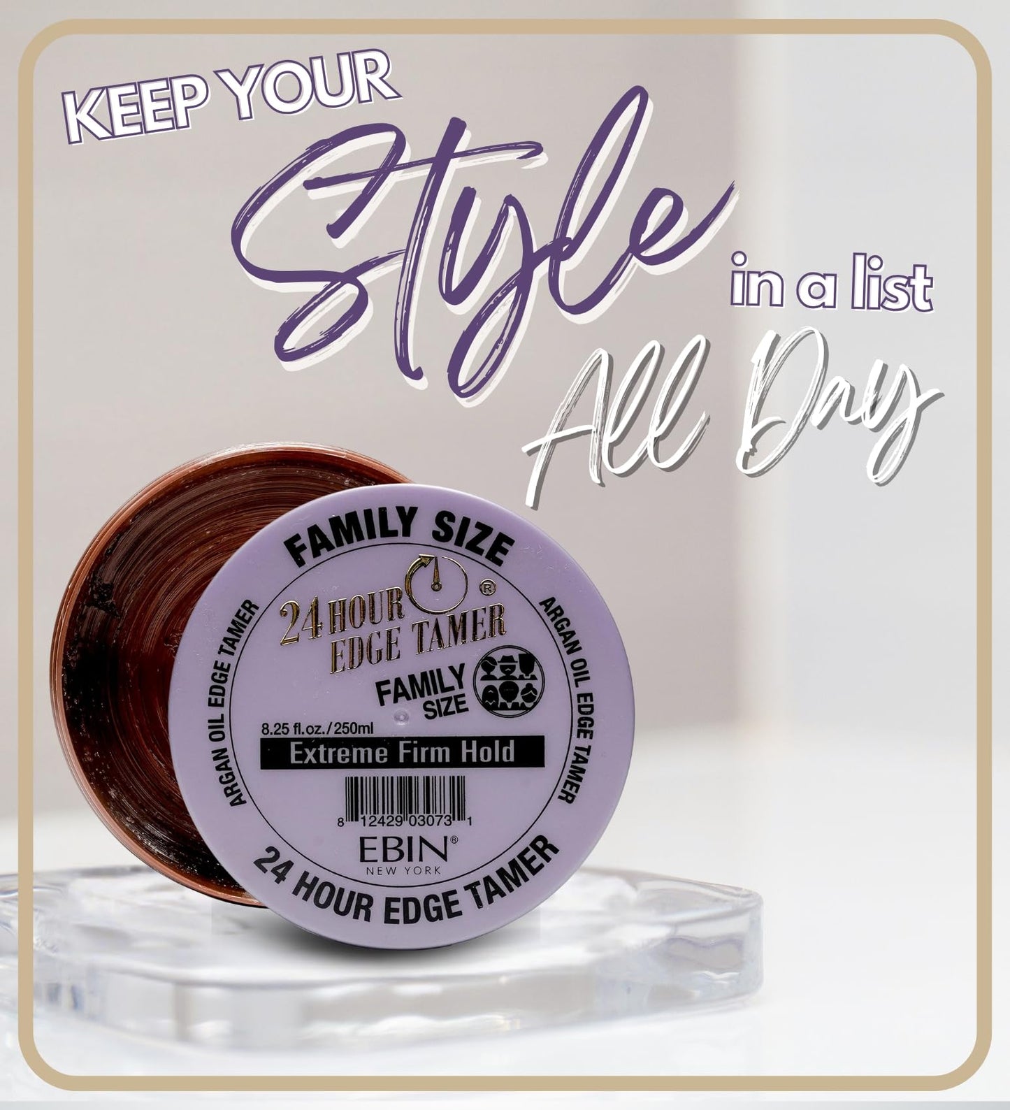 EBIN NEW YORK 24 Hour Edge Tamer - Extreme Firm Hold (8.25oz/ 250ml) - No Flaking, White Residue, Shine and Smooth texture with Argan Oil and Castor Beauty & Personal Care EBIN NEW YORK