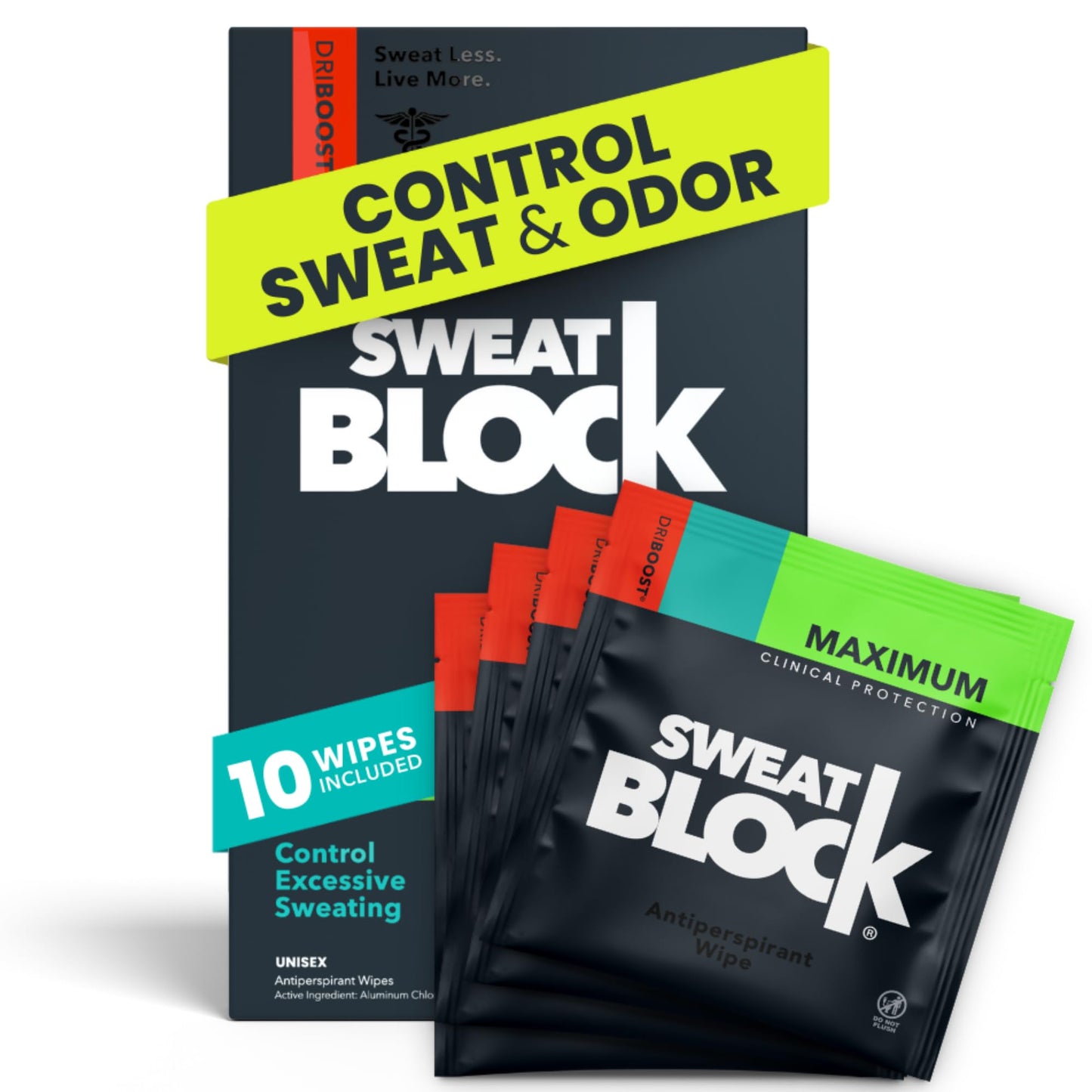 SweatBlock Clinical Strength Antiperspirant Wipes - Stops Excessive Sweat Up to 7 Days - Hyperhidrosis Treatment for Men & Women - Original 10 Count Beauty and Personal Care SweatBlock
