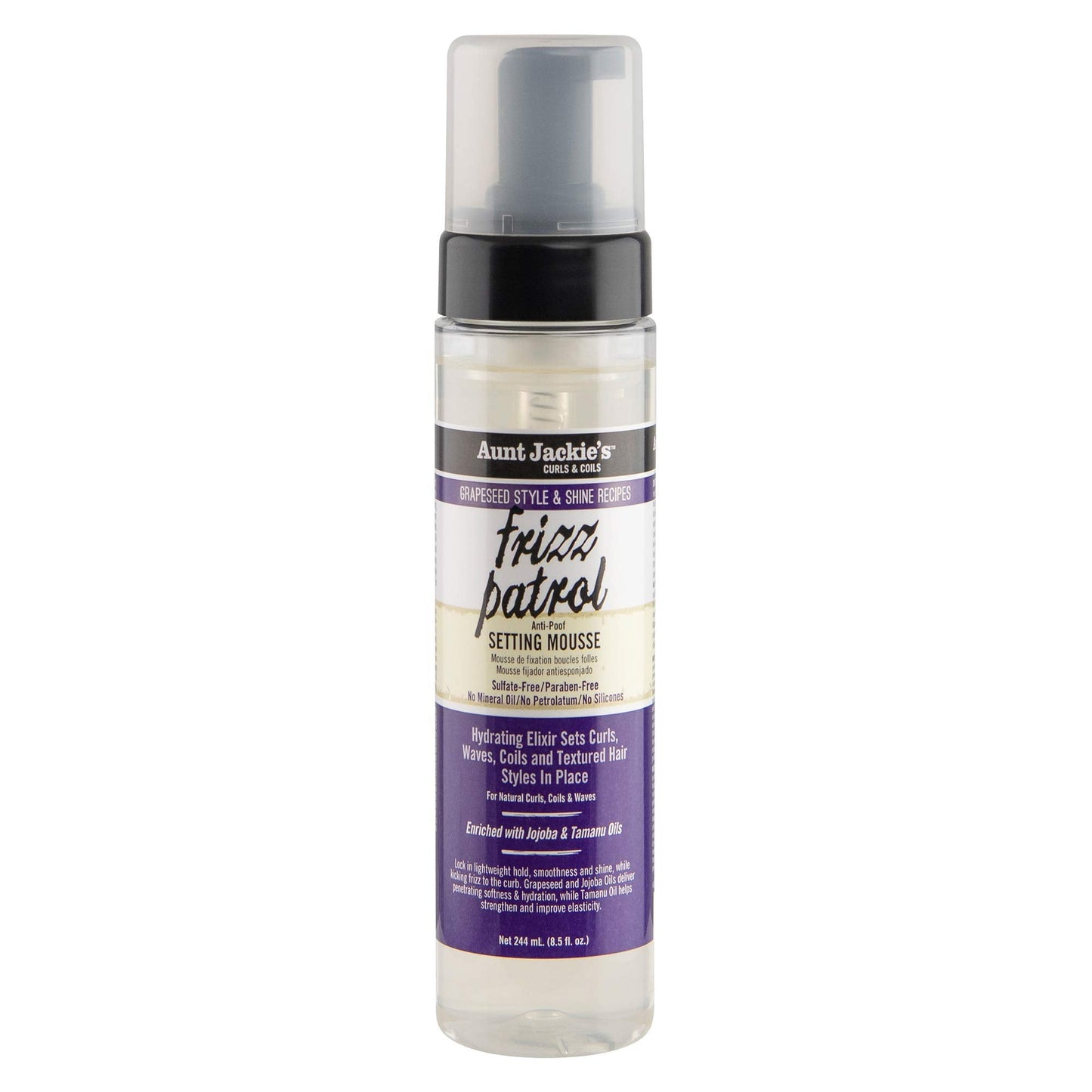 Aunt Jackie's Grapeseed Style and Shine Recipes Frizz Patrol Anti-Poof Setting Hair Mousse, Sets Curly Hair Styles in Place,Purple Fl.Oz 8.5 Ounce Beauty & Personal Care Aunt Jackie's