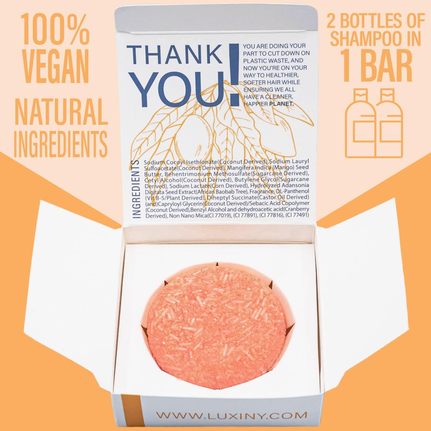 Luxiny Mango Shampoo and Conditioner Bar Set - Sulfate-Free, 1 Shampoo Bar (60g) & 1 Conditioner Bar (50g) for Normal/Dry Damaged Hair, Made in USA Beauty & Personal Care Luxiny