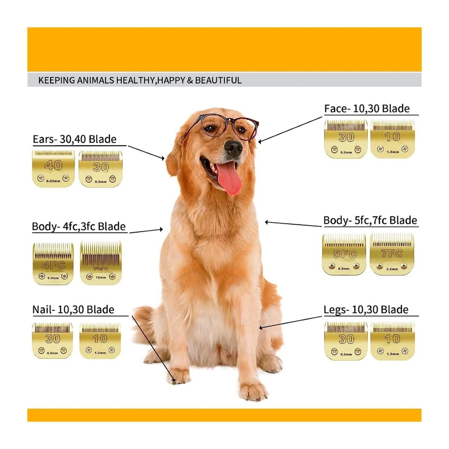 Detachable Pet Dog Grooming Clipper Carbon Steel Sharp,Compatible With Andis,Compatible For Oster A5,Compatible For Wahl?KM Series Clippers(Gold-7F Beauty and Personal Care AMARJSGPA