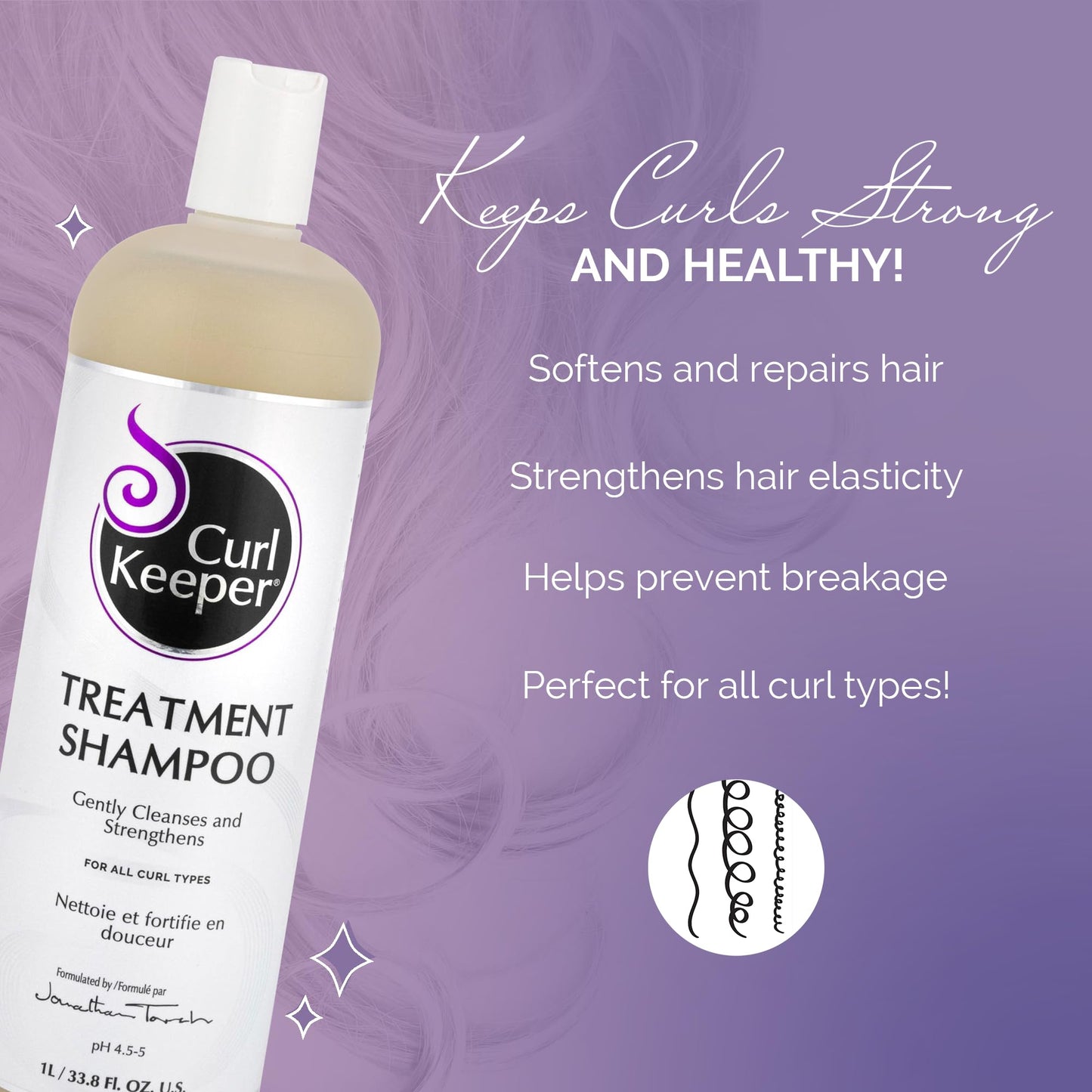 Curl Keeper Treatment Shampoo for Curly Hair, 33.8 Fl Oz - Daily Hair Shampoo Gently Cleanses & Strengthens All Curl Types - Rebuilds & Restores Beauty & Personal Care Curl Keeper