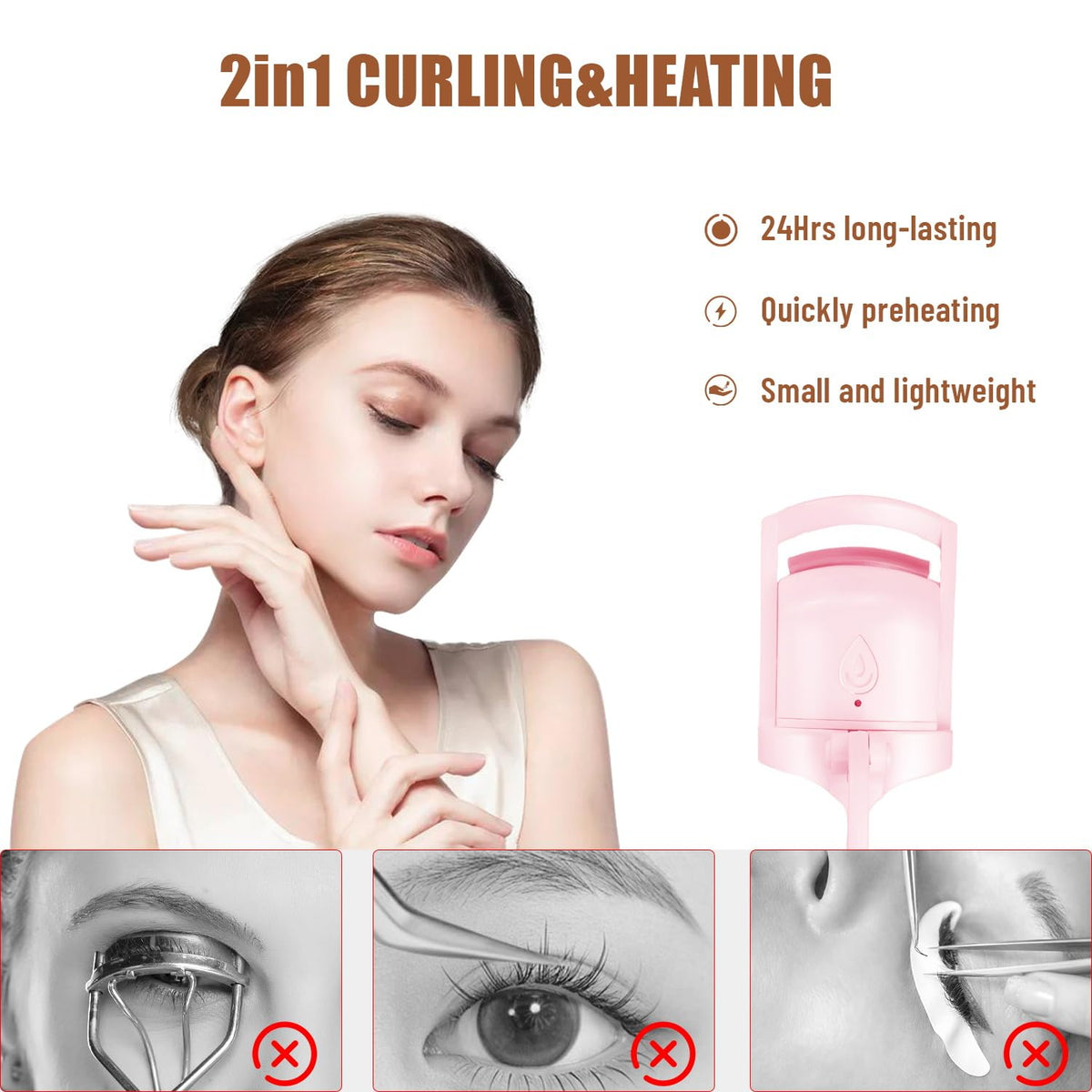 C-Shaped Heated Eyelash Curler Fast Heat Up in 5s - Rechargeable Electric Eyelash Curler for 24H Long Lasting Curls - Safe Anti-Burn Lash Curler
