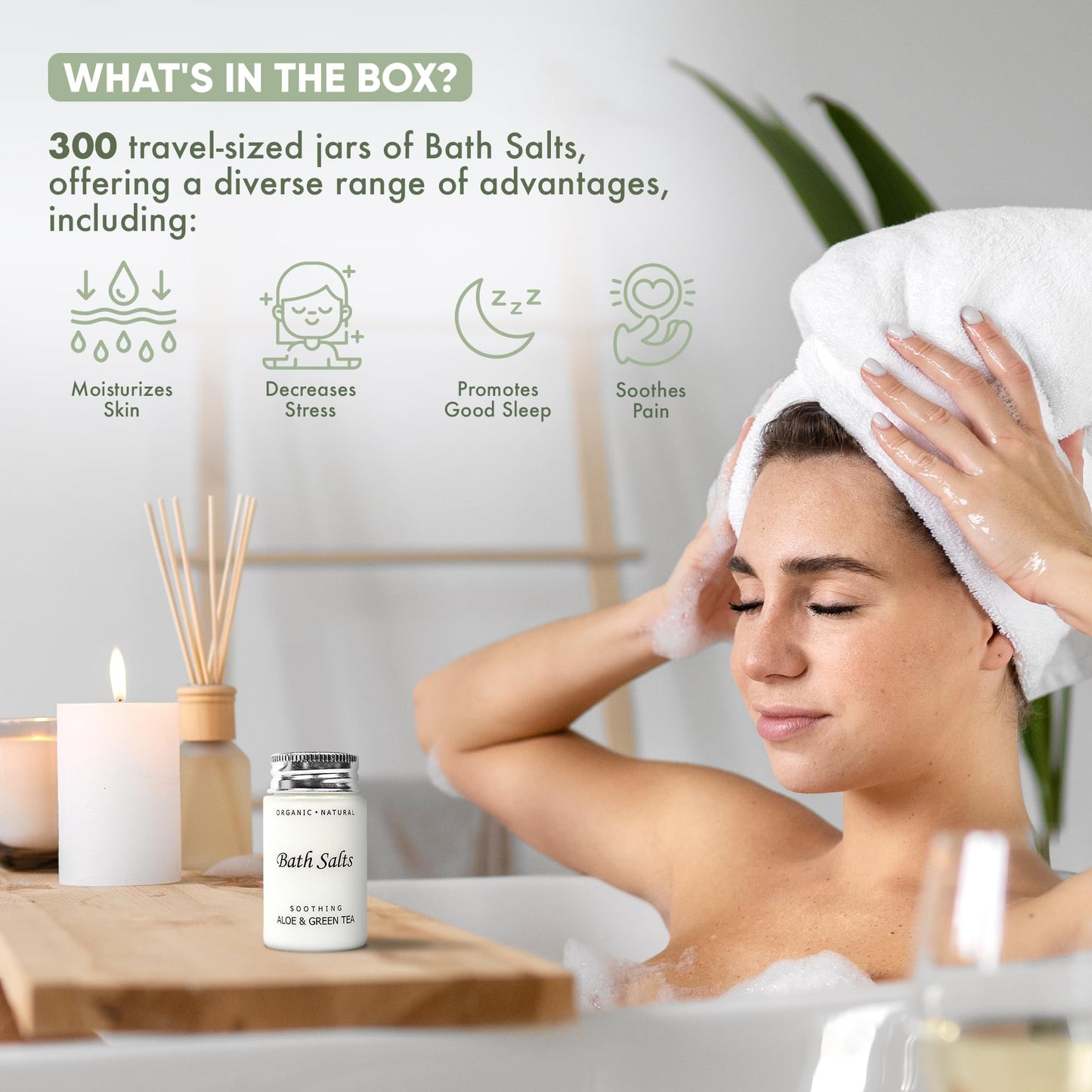 Soothing Aloe & Green Tea Bath Salts - 1.2oz Single-Use Hospitality/Travel Size Jar - Case of 300 Beauty and Personal Care Terra Pure