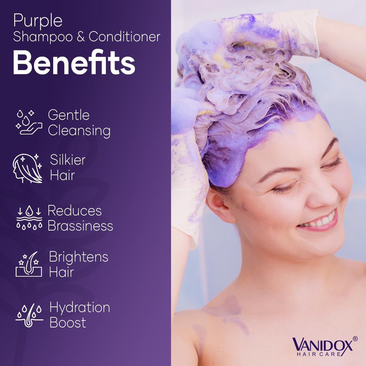 VANIDOX Sulfate Free Brass Toning Purple Shampoo and Conditioner Set for Grey and Silver Hair, Moisturizing & Color-Safe, Enhances Shine & Brightness Beauty & Personal Care VANIDOX