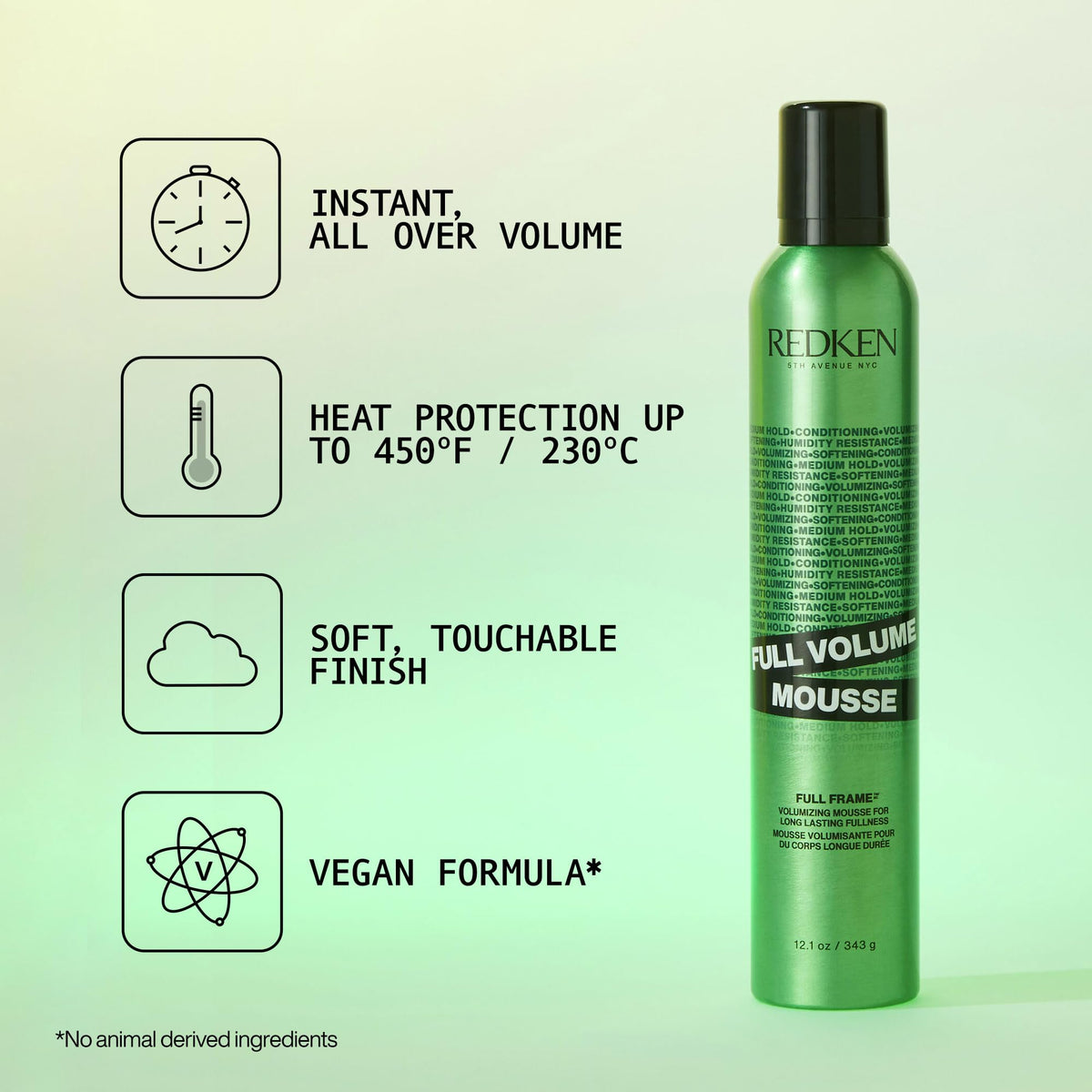 Redken Full Volume Hair Mousse - For All Hair Types, 12.1 Fl Oz