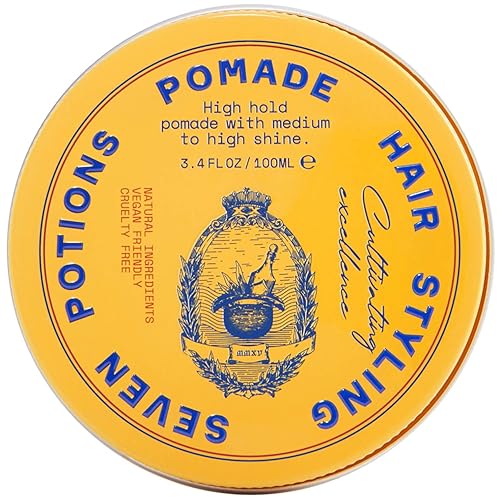 SEVEN POTIONS Men’s Hair Pomade - High Shine, High Hold, Water-Based - Barber-Grade Styling for Slick Back, Pompadour & Side Part - Natural, Vegan Beauty & Personal Care SEVEN POTIONS
