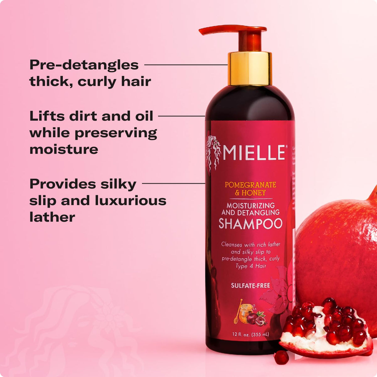 Mielle Organics Pomegranate & Honey Detangling & Moisturizing Shampoo - Curly Hair Shampoo for Women - Enriched with Honey & Babassu Oil to Lift Dirt Beauty & Personal Care Mielle Organics