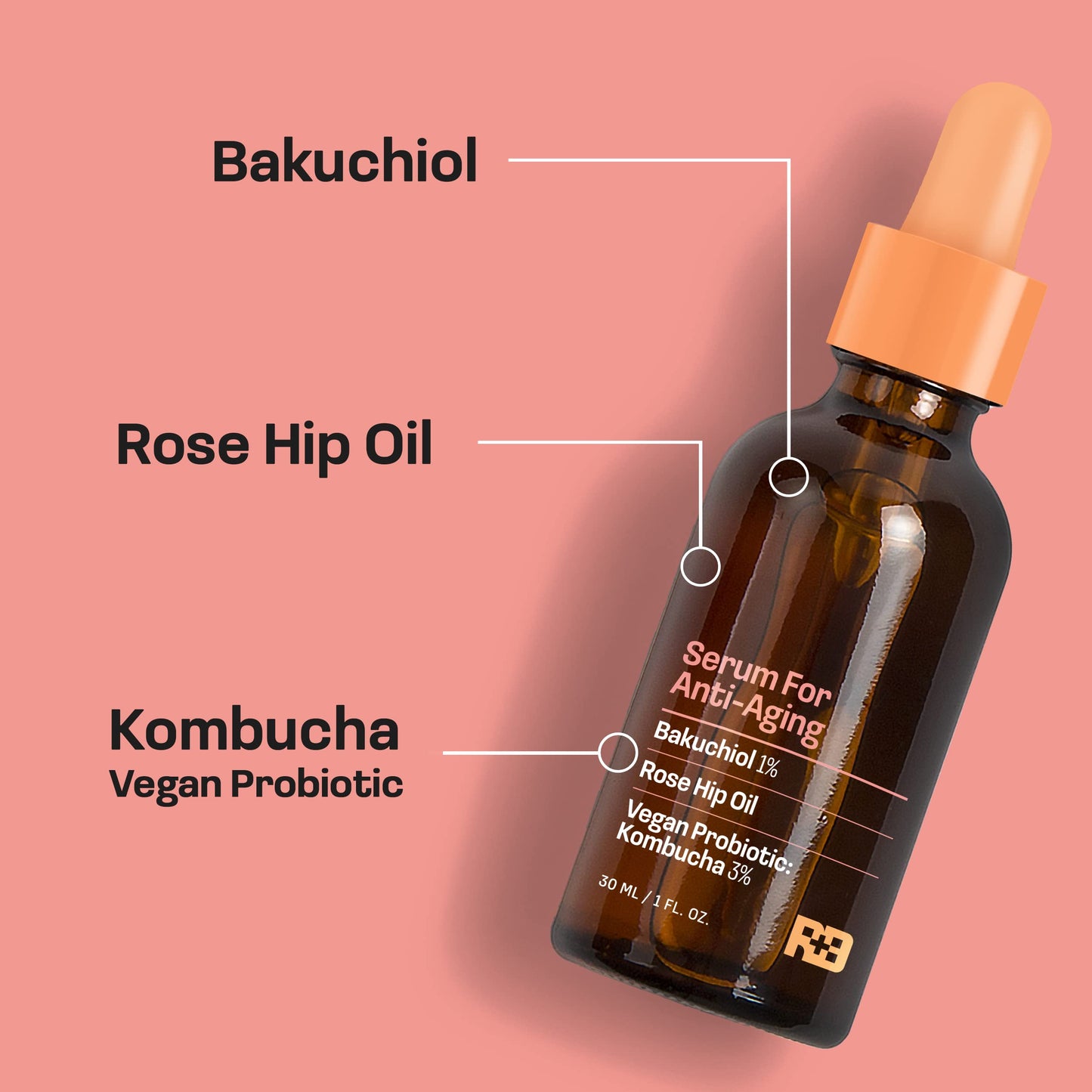 Real Basic Serum for Anti-Aging with Bakuchiol, Rose Hip Oil and Vegan Probiotic Kombucha 1 oz. - Backuchiol Anti Aging Serum & Bakuchiol Skin Renewal Beauty & Personal Care REAL BASIC