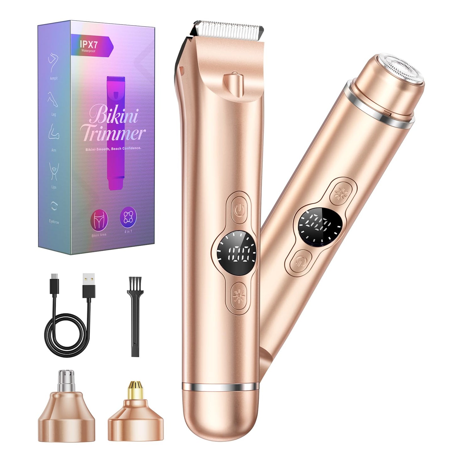 Bikini Trimmer for Women, 4 in 1 Electric Razors for Women - Dual Head, Wet & Dry Use Pubic Body Hair Trimmer Electric Shavers, Rechargeable Womens Beauty and Personal Care WEQOEE