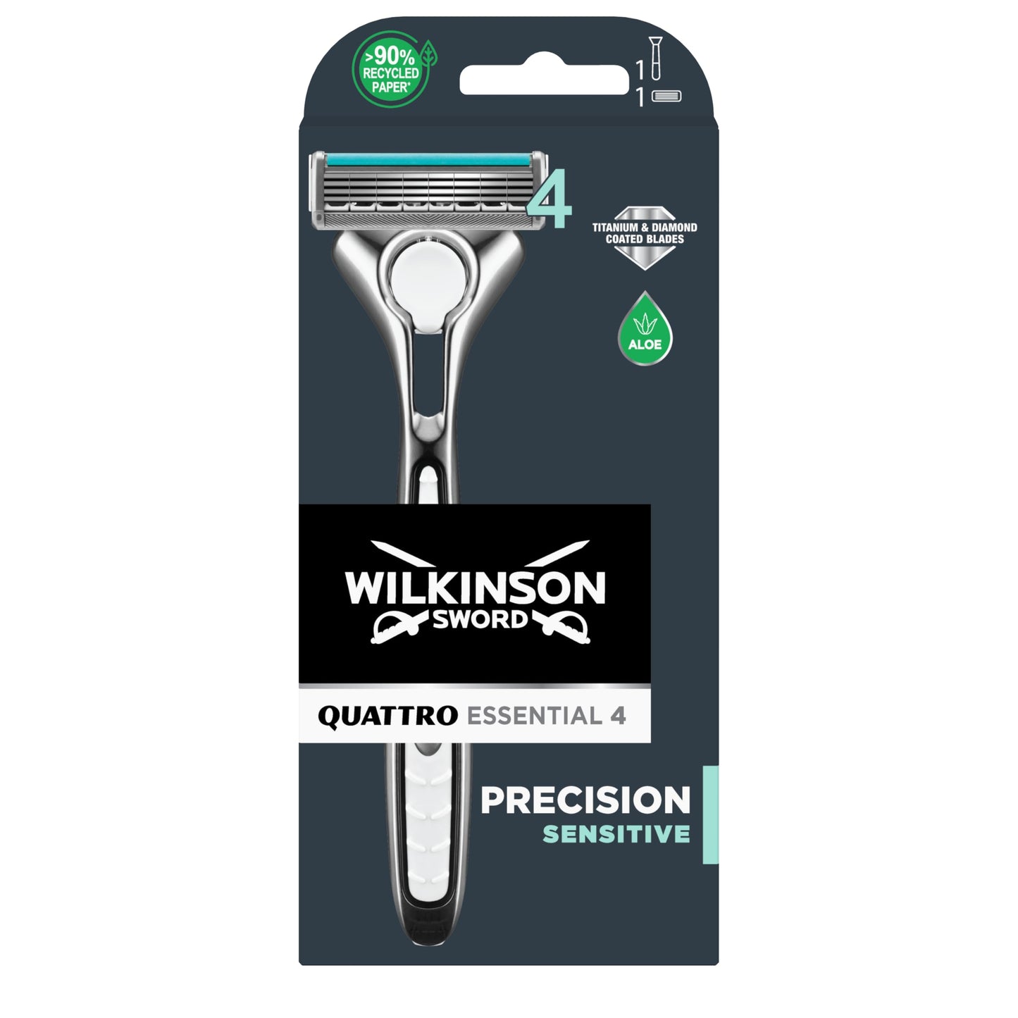 Wilkinson Sword Quattro Essential 4 - 4 Count - Modern - Male - Normal Skin - Cartridge Razor Beauty and Personal Care Wilkinson Sword