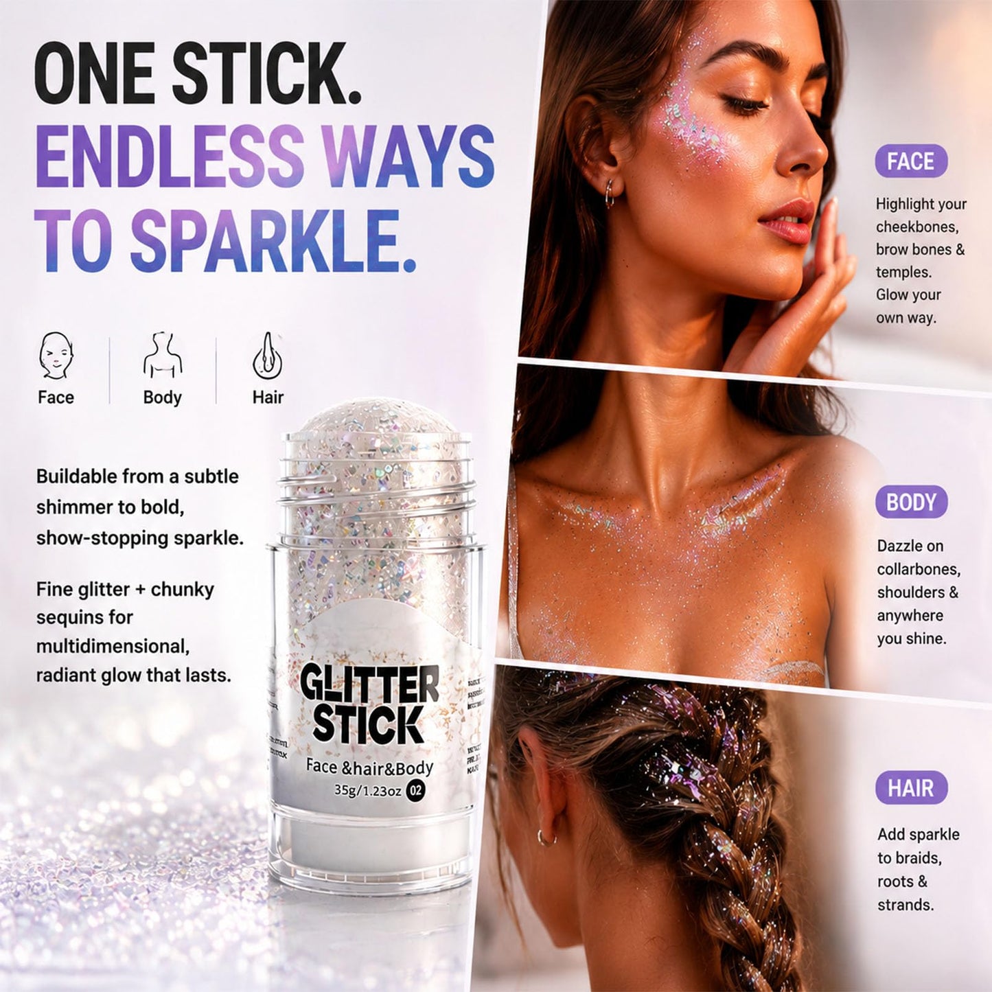 4th of July Patriotic Body Glitter Stick, Waterproof Long Lasting Colorful Sparkle Gel for Face & Body, No Glue Needed Makeup for Independence Day Beauty & Personal Care azpv