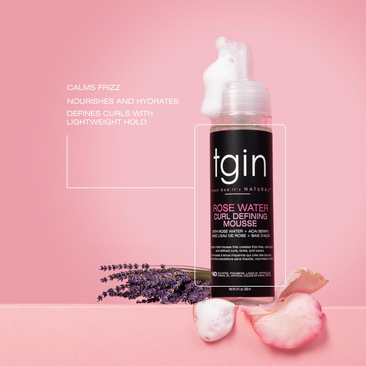 tgin Rose Water Curl Defining Mousse - Curly Hair Products with Lightweight Hold - Moisturizes and Defines Waves Without Crunch - Hair Mousse Without Beauty & Personal Care Thank God It's Natural