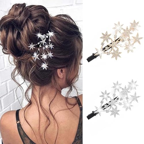 BARTOSI Star Hair Clips Gold Rhinestone Hair Barrettes Bride Wedding Hair Pieces Celestial Hair Accessories for Women and Girls (Pack of 2) Beauty & Personal Care BARTOSI