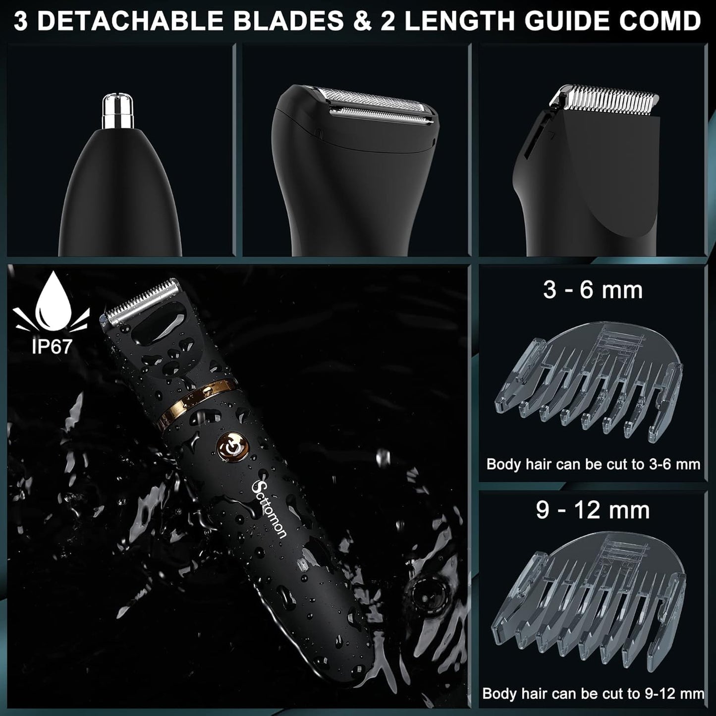 Scttomon Electric Groin Hair Trim Ball Trimmer for Men Body Shaver Below-The-Waist Groomer Nose Hair Trimmer Waterproof Cordless 3 in 1 Beauty and Personal Care Scttomon