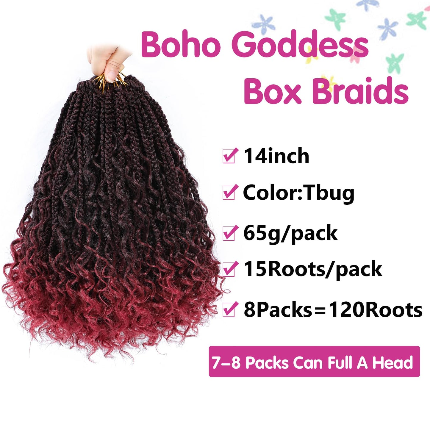 Wodun 14inch Goddess Box Braids Crochet Hair Pre Looped Box-Braids Crochet-Hair with Curly Ends For Black Women Synthetic 3X Bohemian Box Braiding Beauty & Personal Care Wodun