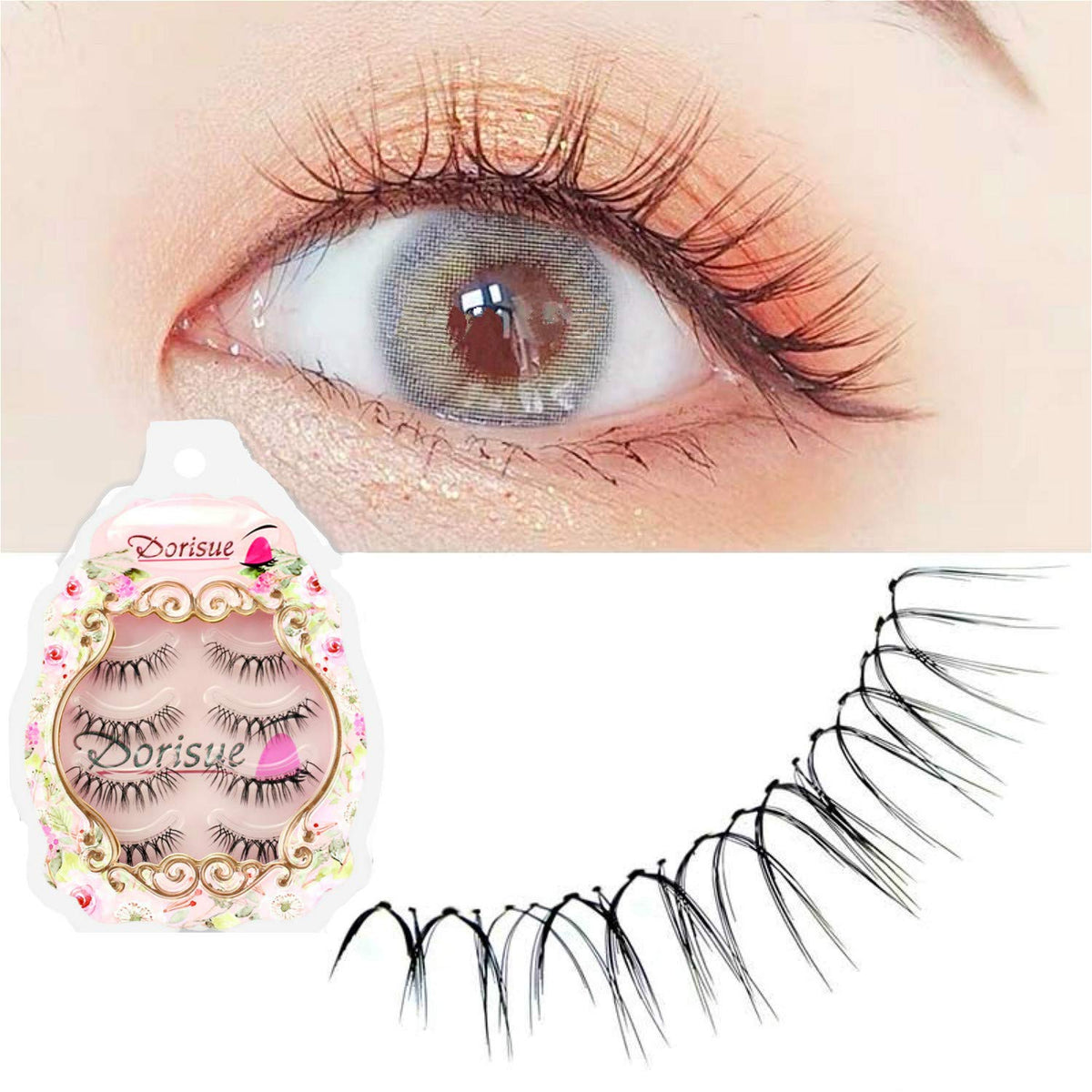 Dorisue Natural Round Eyes False Eyelashes - Ultra-Thin Invisible Band Dolly Eye Lashes for Natural Volume Look, 5-10mm Center Length, 4 Pairs (E6) Beauty & Personal Care Dorisue
