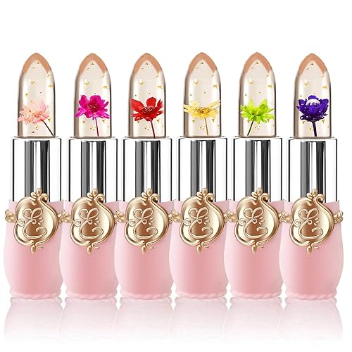 BestLand 6 Pcs/Set Flower Jelly Lipstick Set Temperature Change Moisturizer Long Lasting Nutritious Balm Magic Color Change Lip Gloss Beauty & Personal Care BestLand