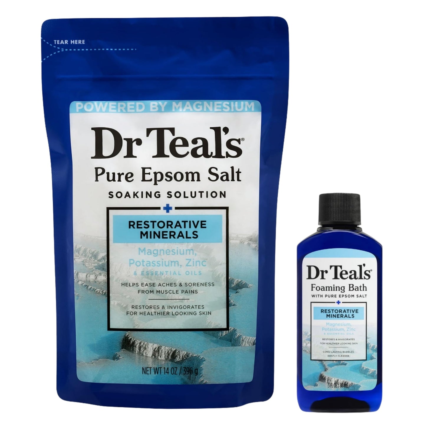Dr Teal's Holiday Limited Edition Bath Gift Set - Epsom Salt Soak and Foaming Liquid, 14 oz Salt, 3 fl oz Bath (Fresh Minerals) Beauty and Personal Care Dr Teal's