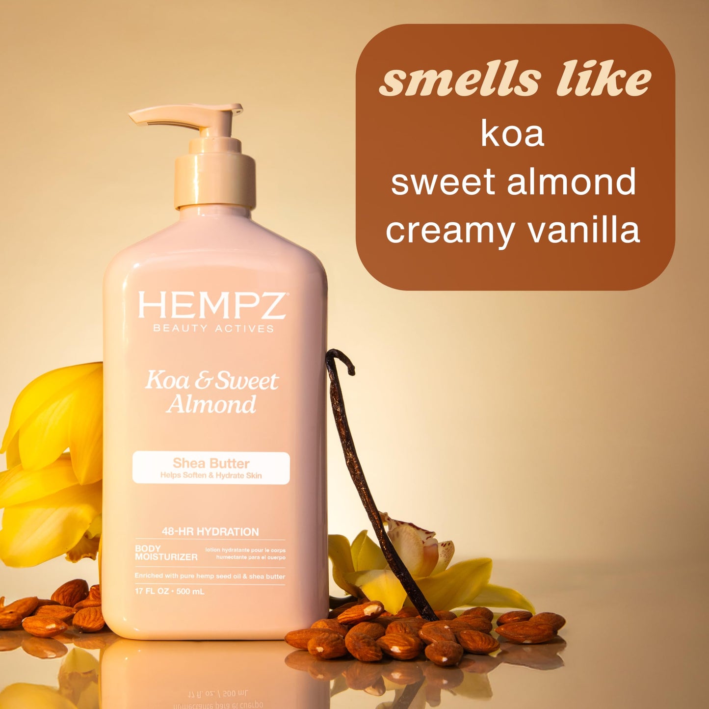 HEMPZ Sweet Almond & KOA Body Lotion, Moisturizing Hemp Seed Oil and Shea Butter, Hydrating Vegan Lotion for Dry Skin, 17 oz Beauty & Personal Care Hempz