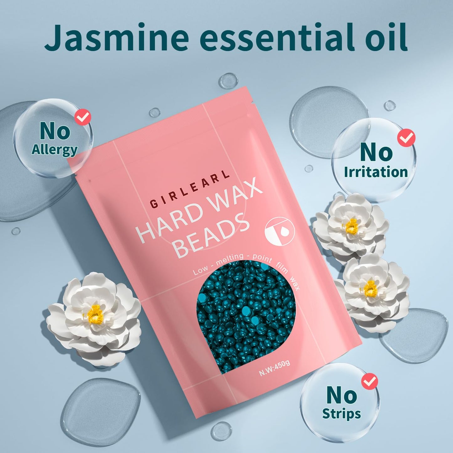 GIRLEARLE Hard Wax, Jasmine Infused Wax Beans for Sensitive Skin, 1lb, Wax for Hair Removal, Bikini, Legs, Eyebrow, Facial, Full Body Waxing for Women Beauty and Personal Care GIRLEARLE
