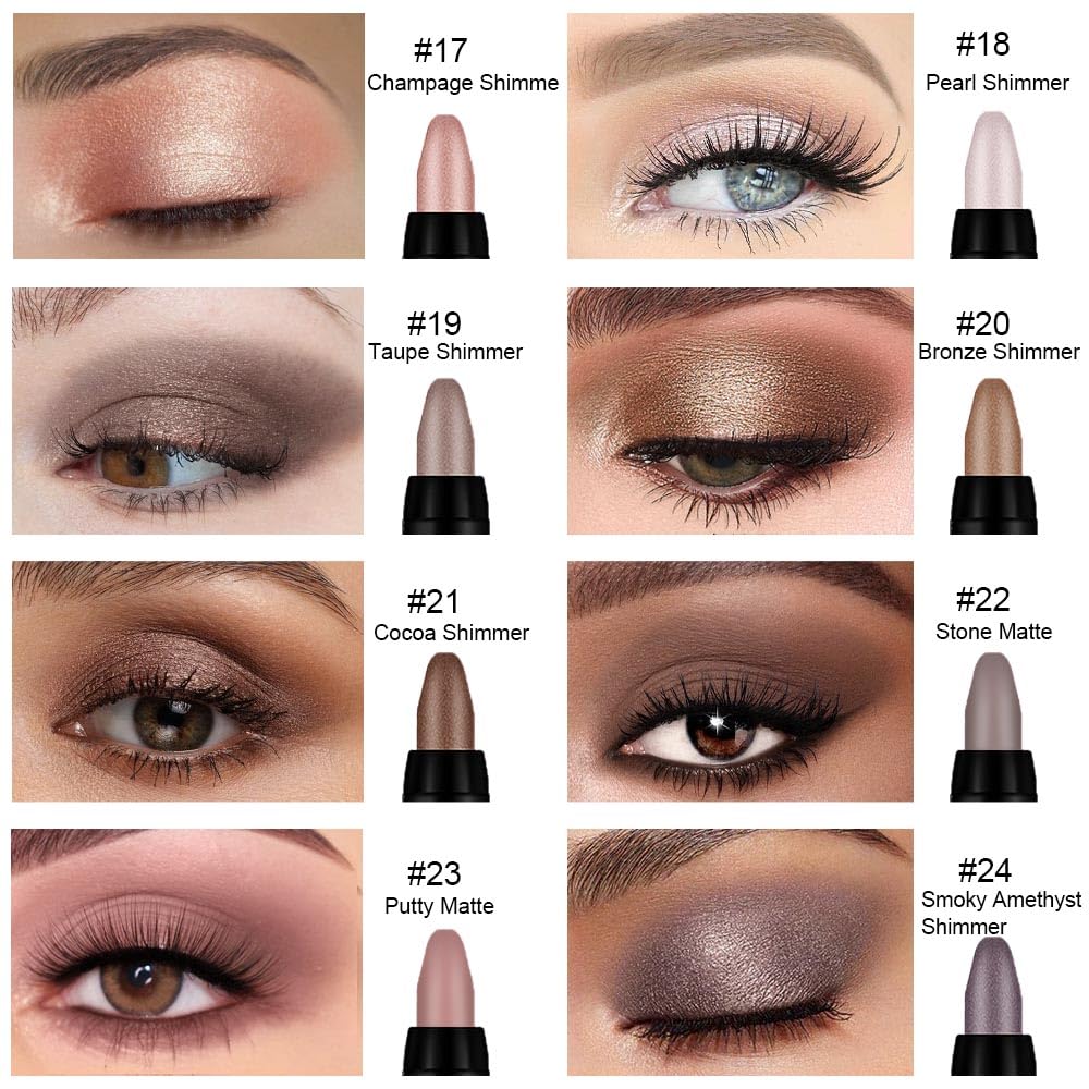 8Pcs Cream Eye Shadow Brightener Stick Makeup Set, Champagne Pearl Taupe Bronze Cocoa Stone Putty Smoky Amethyst Shimmer Matte Eyeshadow Eyeliner Beauty and Personal Care evpct