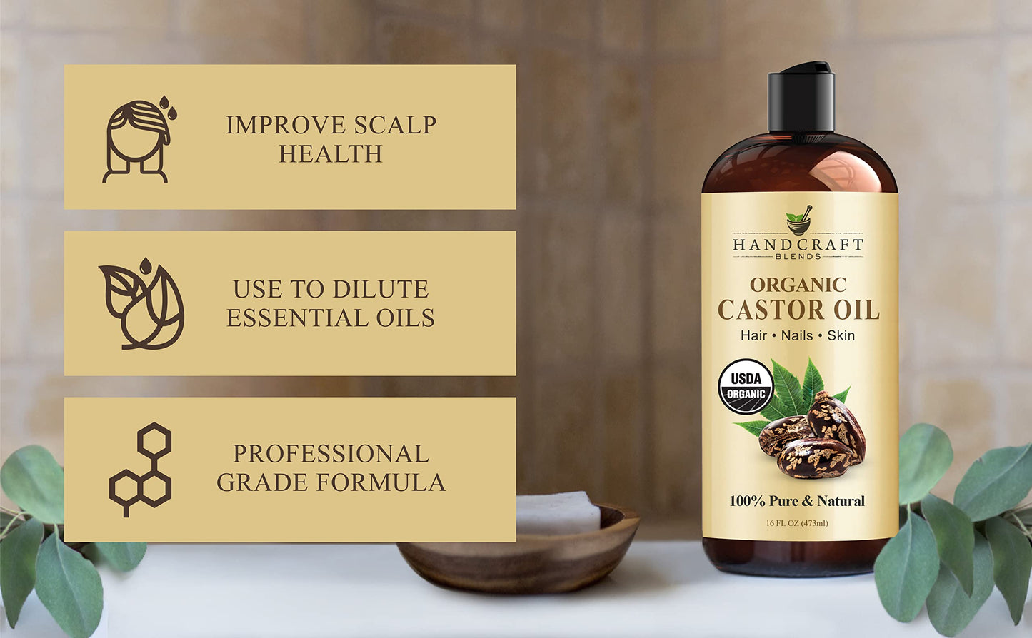 Handcraft Blends Organic Castor Oil – 100% Pure, Natural, Expeller-Pressed, Hexane-Free Carrier Oil for Hair, Lashes, Brows & Skin, 16oz Beauty & Personal Care Handcraft Blends
