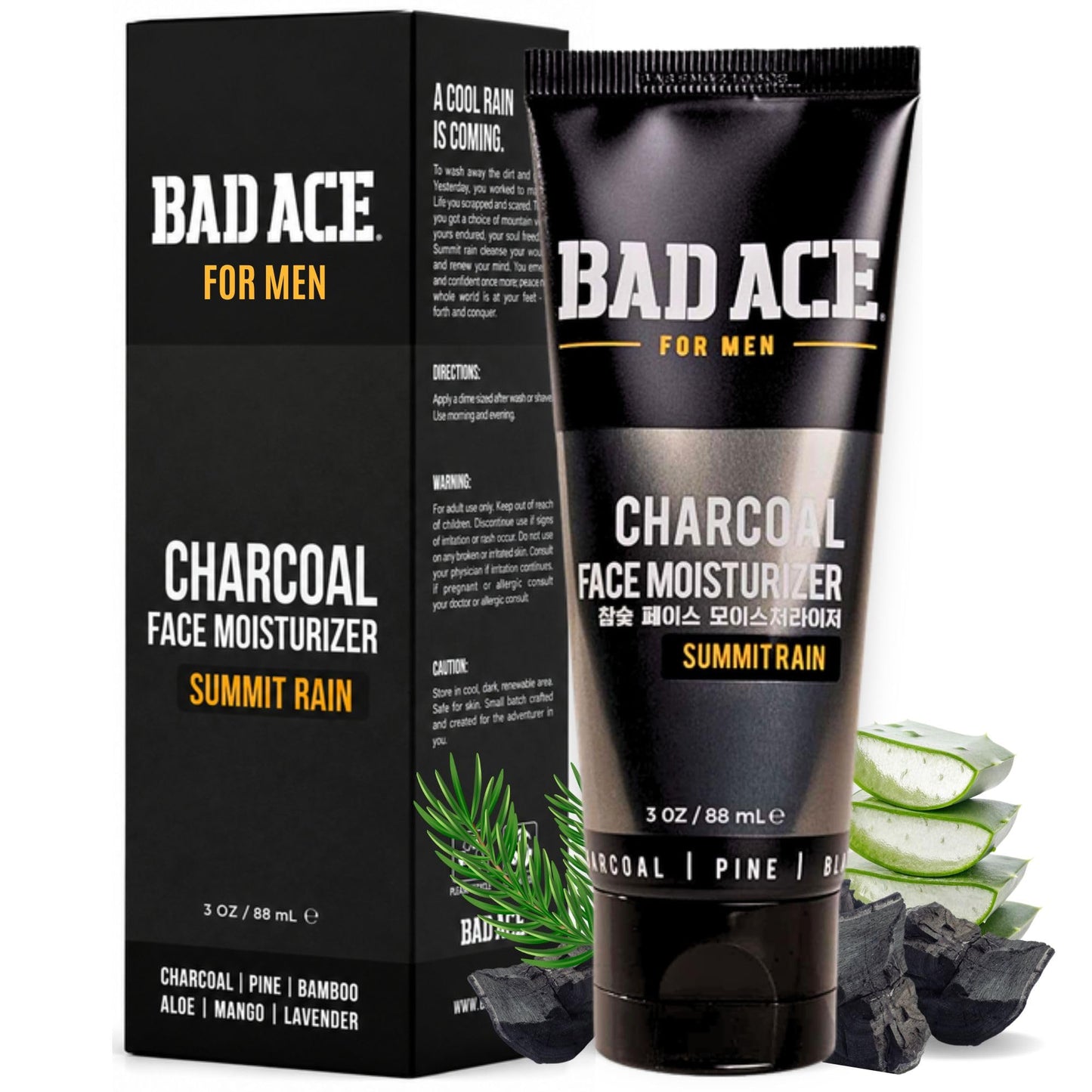 BAD ACE Daily Men's Face Moisturizer for Oily Skin, Premium Korean Skin Care Hydrating Facial Cream, Charcoal Face Lotion with Natural Extracts, Men’s Beauty & Personal Care BAD ACE