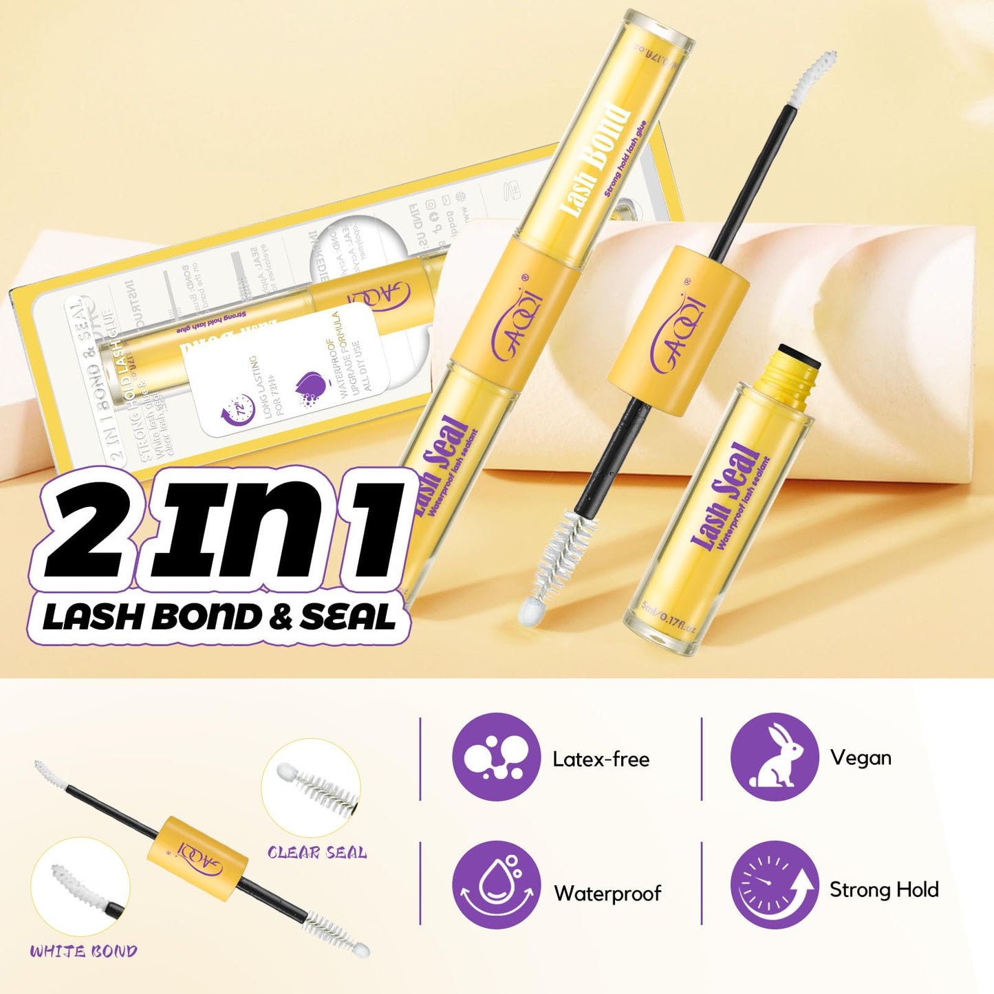 GAQQI Lash Bond and Seal Waterproof, Lash Cluster Glue Strong Hold for 72H+, White Eyelash Glue for DIY Eyelash Extensions, Long-Lasting & Gentle Beauty and Personal Care GAQQI