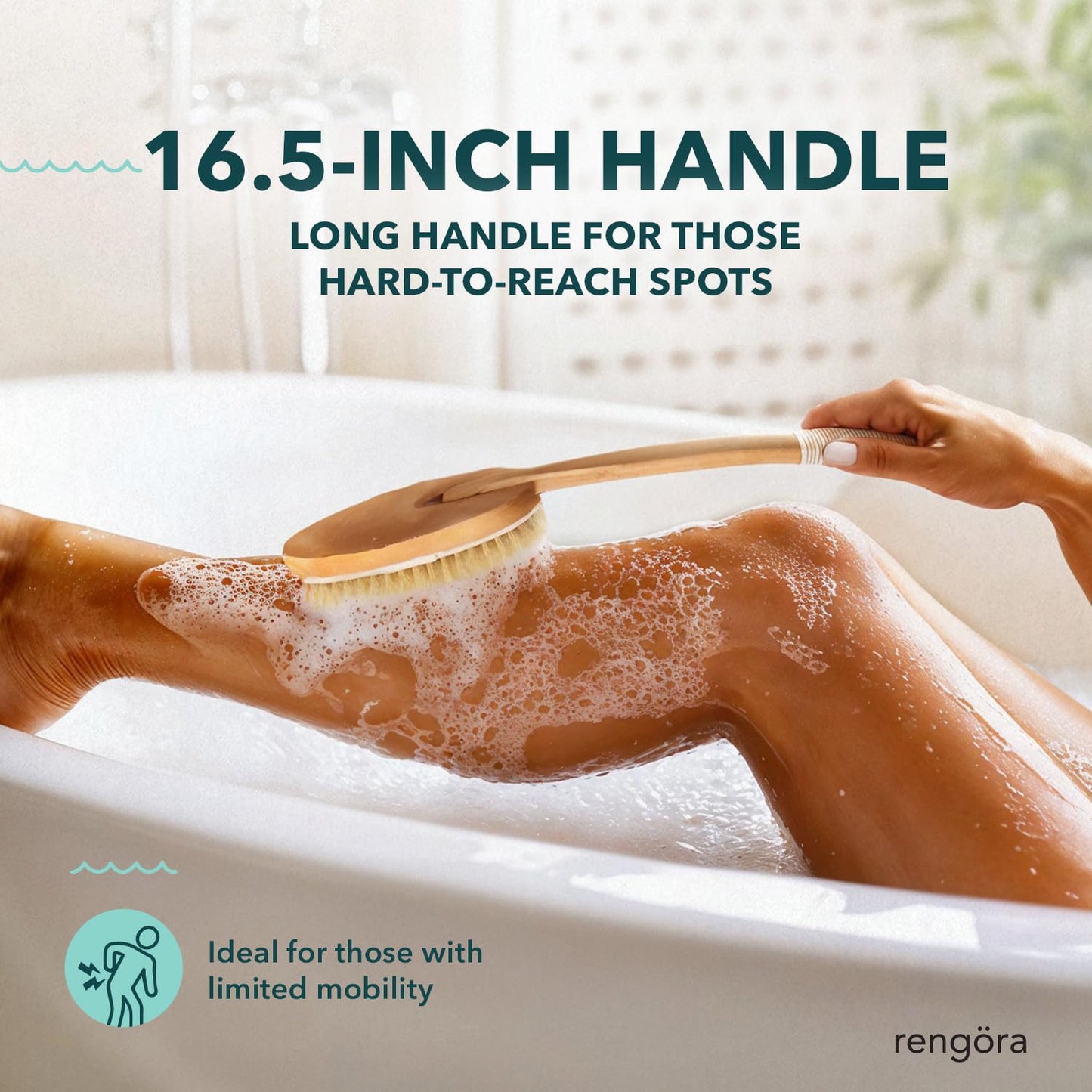 Long Handled Back Scrubber for Shower, Boar Bristle Wooden Bath Brush Long Handle for Shower - Back Brush for Shower Men or Women, (Non-Detachable Beauty and Personal Care rengöra
