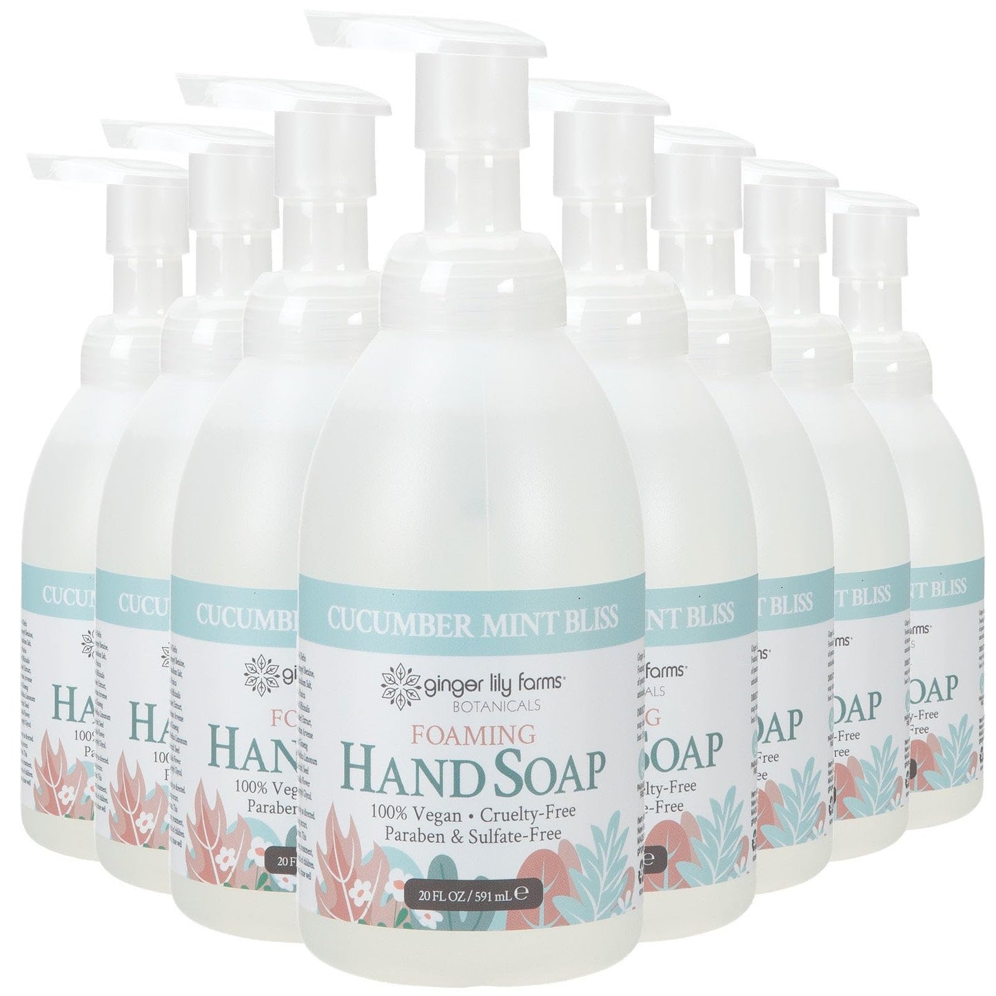 Ginger Lily Farms Botanicals All-Purpose Foaming Hand Soap Refill, 100% Vegan & Cruelty-Free, Cucumber Mint Bliss Scent, 20 Fl Oz (Pack of 8) Beauty & Personal Care Ginger Lily Farms