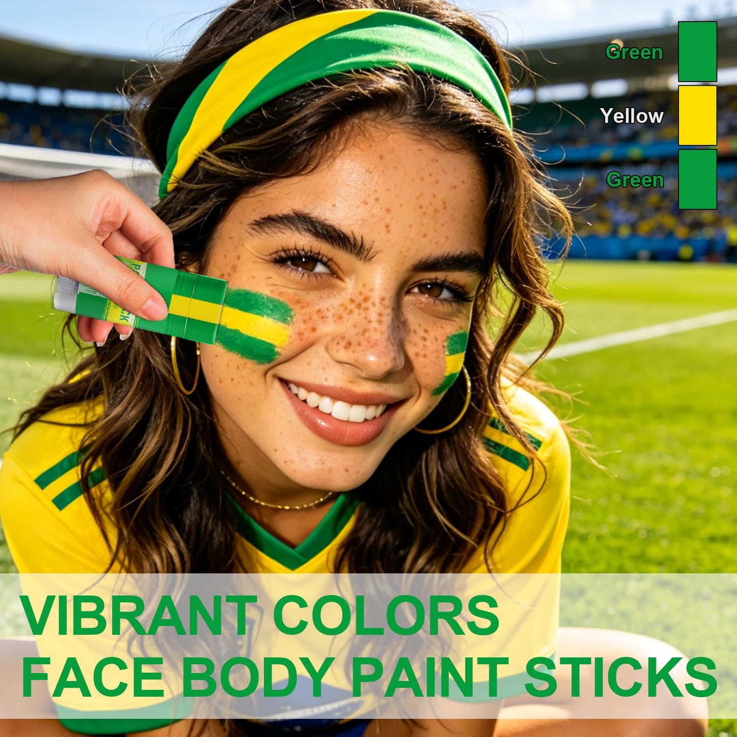 Green Yellow and Green Brazil Face Paint Stick for World Cup Fans, Sweatproof & High Pigment Sports Face Body Paint Sticks for Football, Rugby Beauty and Personal Care WEEMAY