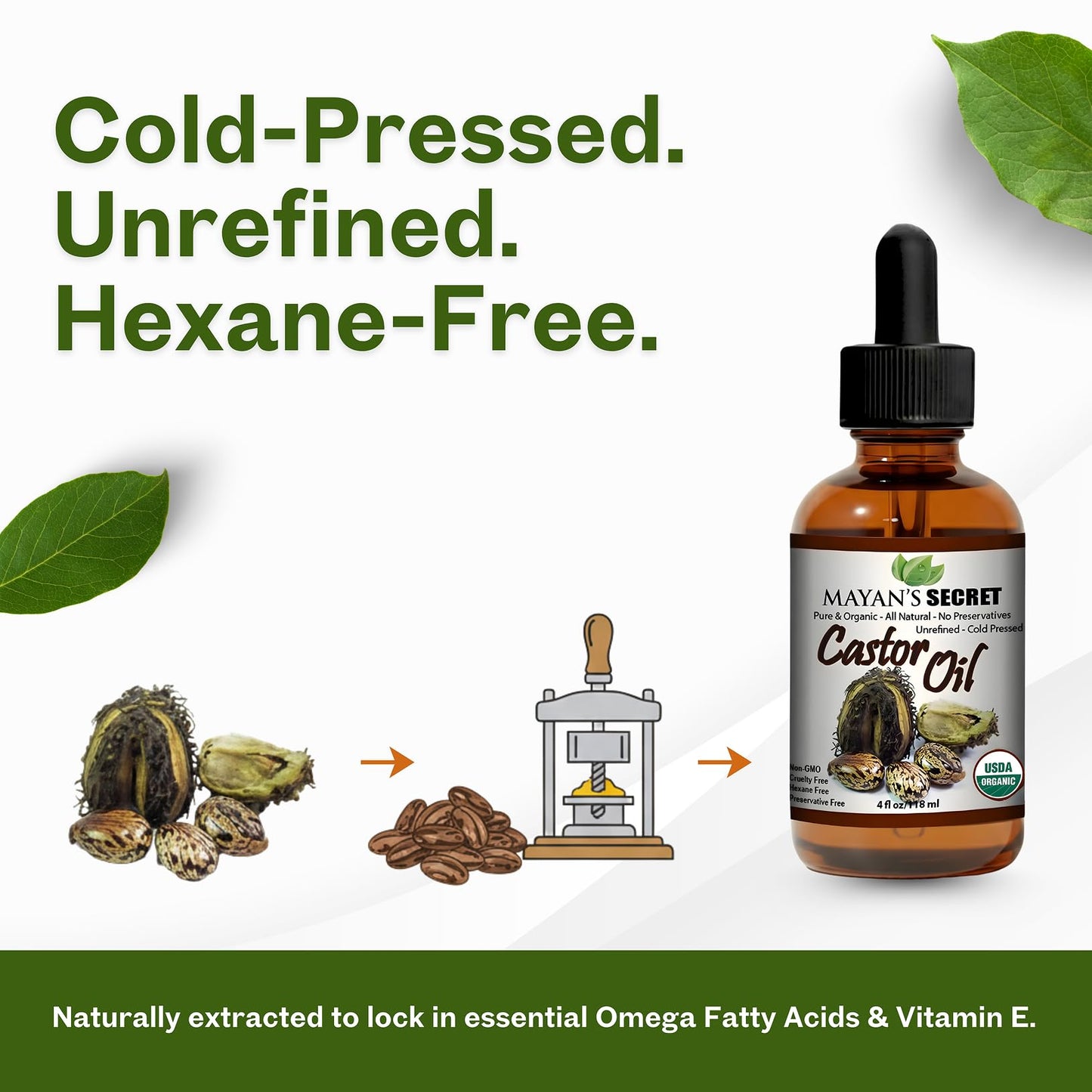 Mayan's Secret - Pure Cold-Pressed Castor Oil Organic Hexane-Free Unrefined 4 fl oz Glass Bottle - Natural Castor Oil for Hair Growth, Eyelashes Beauty & Personal Care Mayan's Secret