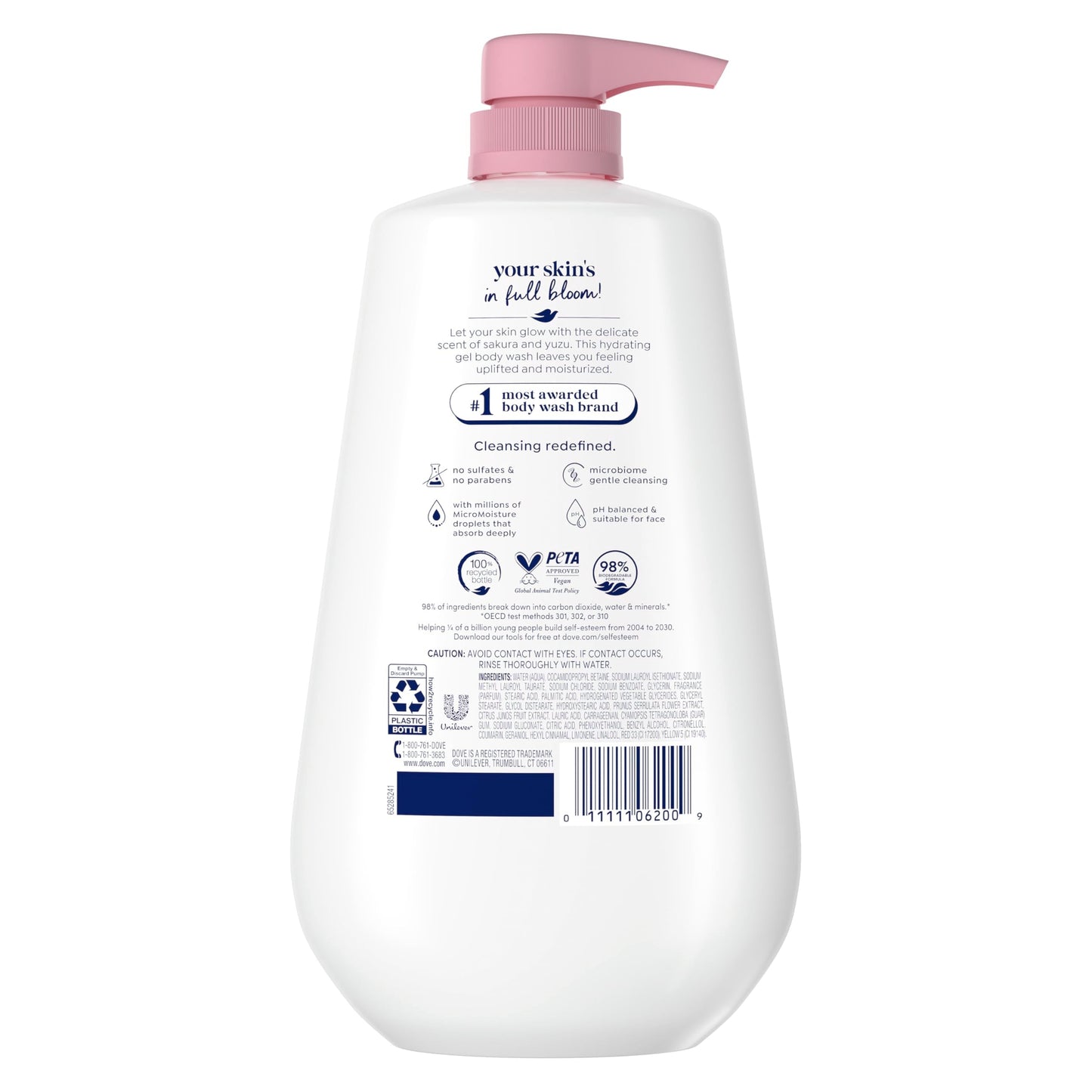 Dove 24hr Lotion Body Wash Uplift Sakura Blossom & Yuzu, 30.6 oz | Hydrating body wash with MicroMoisture and a floral citrus scent Beauty & Personal Care Dove