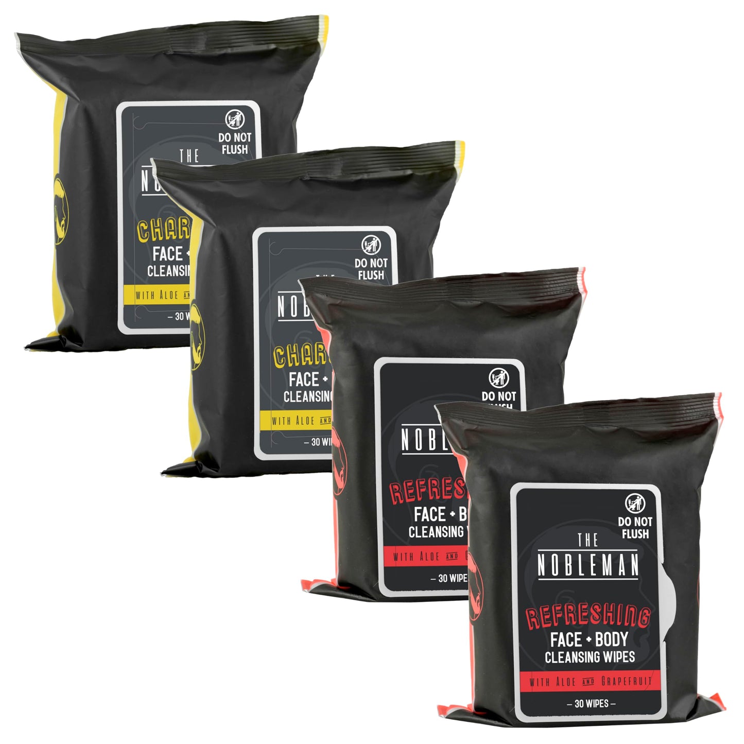The Nobleman 4-Pack Face + Body Aloe Infused Cleansing Wipes: 2 Charcoal Packs with Chamomile and 2 Refreshing Packs with Grapefruit (120 Ct.) Beauty & Personal Care The Nobleman