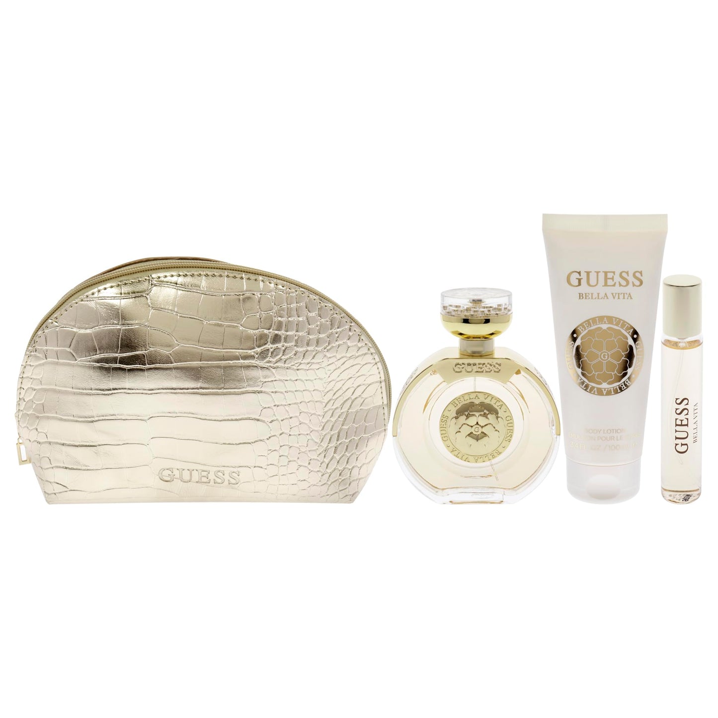 GUESS Bella Vita Eau de Parfum 4 Piece Gift Set For Women - Perfume Spray 3.4 Fl. Oz., Travel Spray 0.5 Fl. Oz., Body Lotion 3.4 Fl. Oz., & Pouch Beauty & Personal Care GUESS