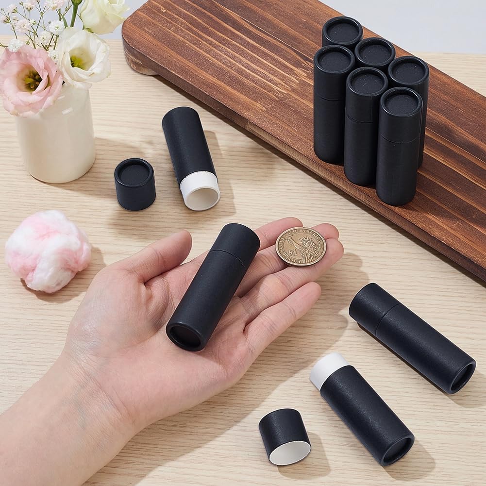 AHANDMAKER 12 Pcs Black Paperboard Lip Balm Tubes 0.3 oz Empty Refillable Solid Perfume Lip Gloss Container for DIY Cosmetic Storage Travel Use Lip Beauty and Personal Care AHANDMAKER