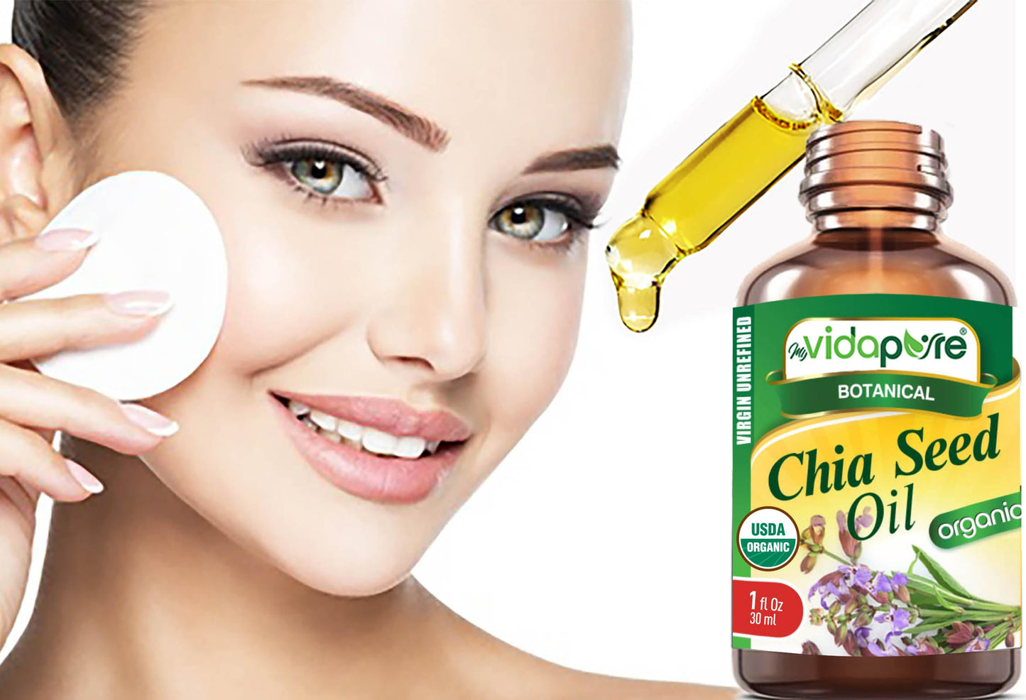 MYVIDAPURE Organic CHIA SEED OIL Certified Organic 100% Natural Pure VIRGIN UNREFINED Undiluted Cold Pressed Carrier Oil for Face Skin Body Hair Lip Beauty & Personal Care MYVIDAPURE