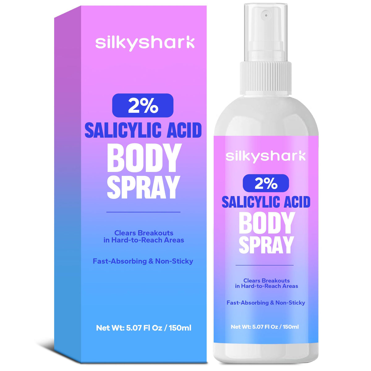 SilkyShark 2% Salicylic Acid Body Spray (5.07 Fl Oz), Back Acne Treatment Spray for Chest, Shoulders & Face, Body Acne Spray for Blackheads Beauty & Personal Care SilkyShark