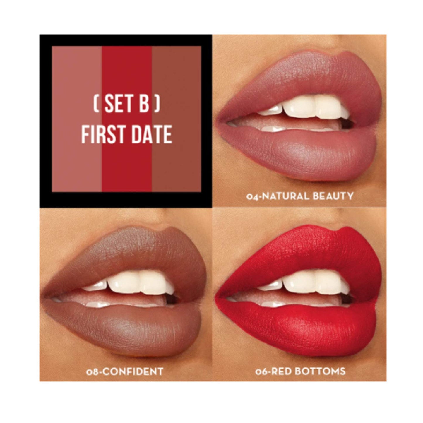Italia Deluxe 3 pcs of Satin Lipstick First Date Sexy Trio 192 Set #B Natural Red Brown High Quaility Lip Stick + Free ZipBag Beauty & Personal Care Italia Deluxe