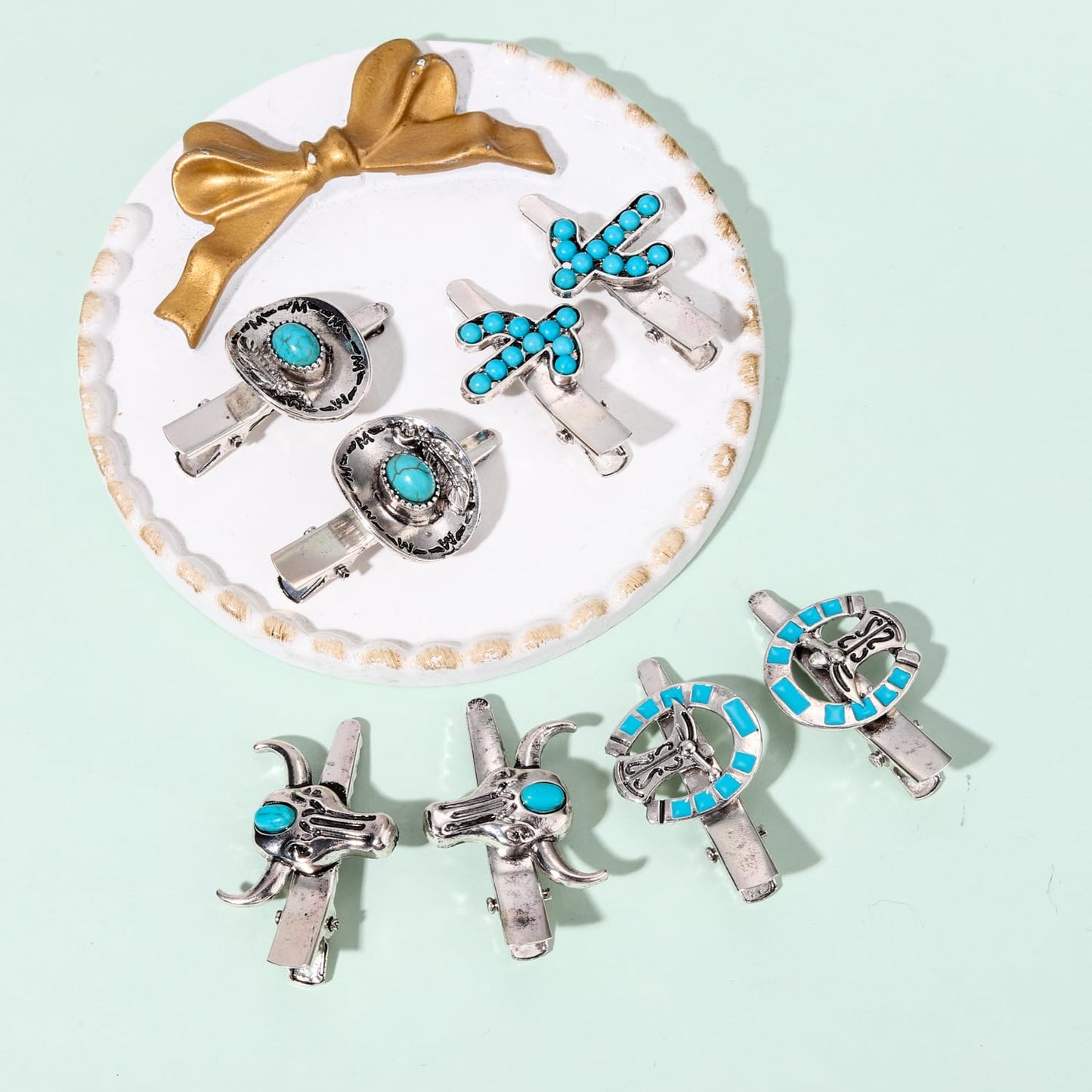 Western Cowboy Cowgirl Boot Hat Hair Clips - 8PCS Vintage Turquoise Star Lightning Cactus Hairpins - Women's Hair Accessories (Pattern A) Beauty & Personal Care mokkia