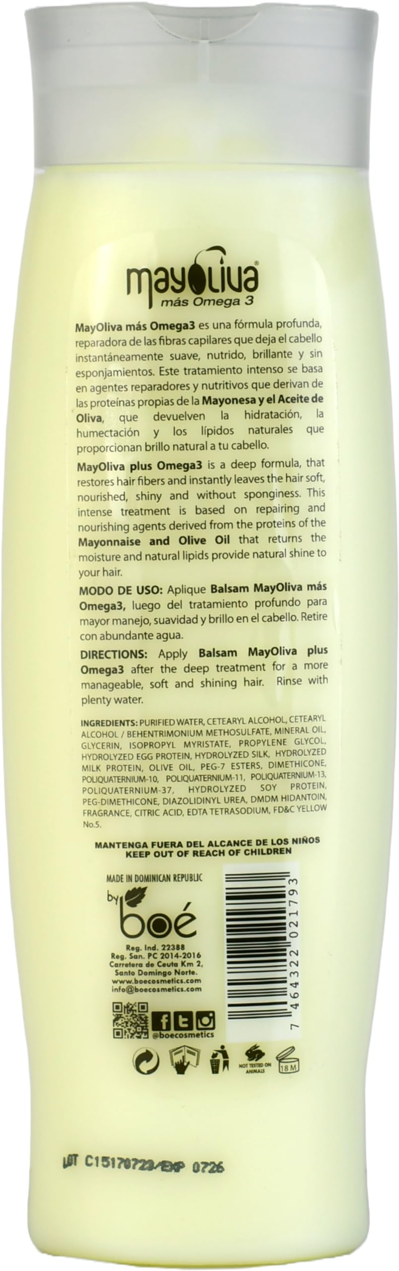 Mayoliva Balsam Suavidad Intensa 11 oz - Deep Conditioning Therapy for Dry & Damaged Hair - Omega 3, Mayonnaise & Olive Oil - Instantly Softens,