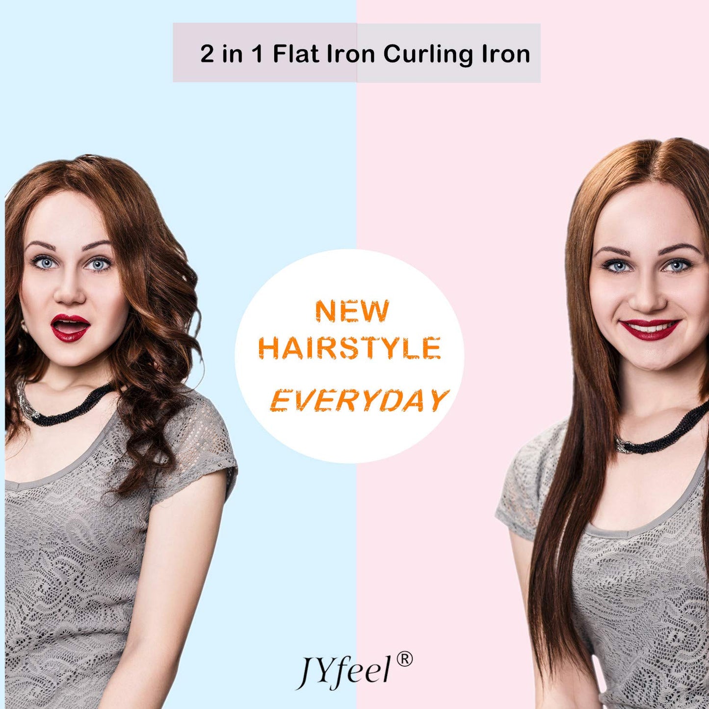 JYfeel 2-in-1 Flat Iron & Curling Iron, Travel Hair Straightener and Curler Combo with 1" Ceramic Plate, Dual Voltage, Rose Gold Beauty & Personal Care JYfeel