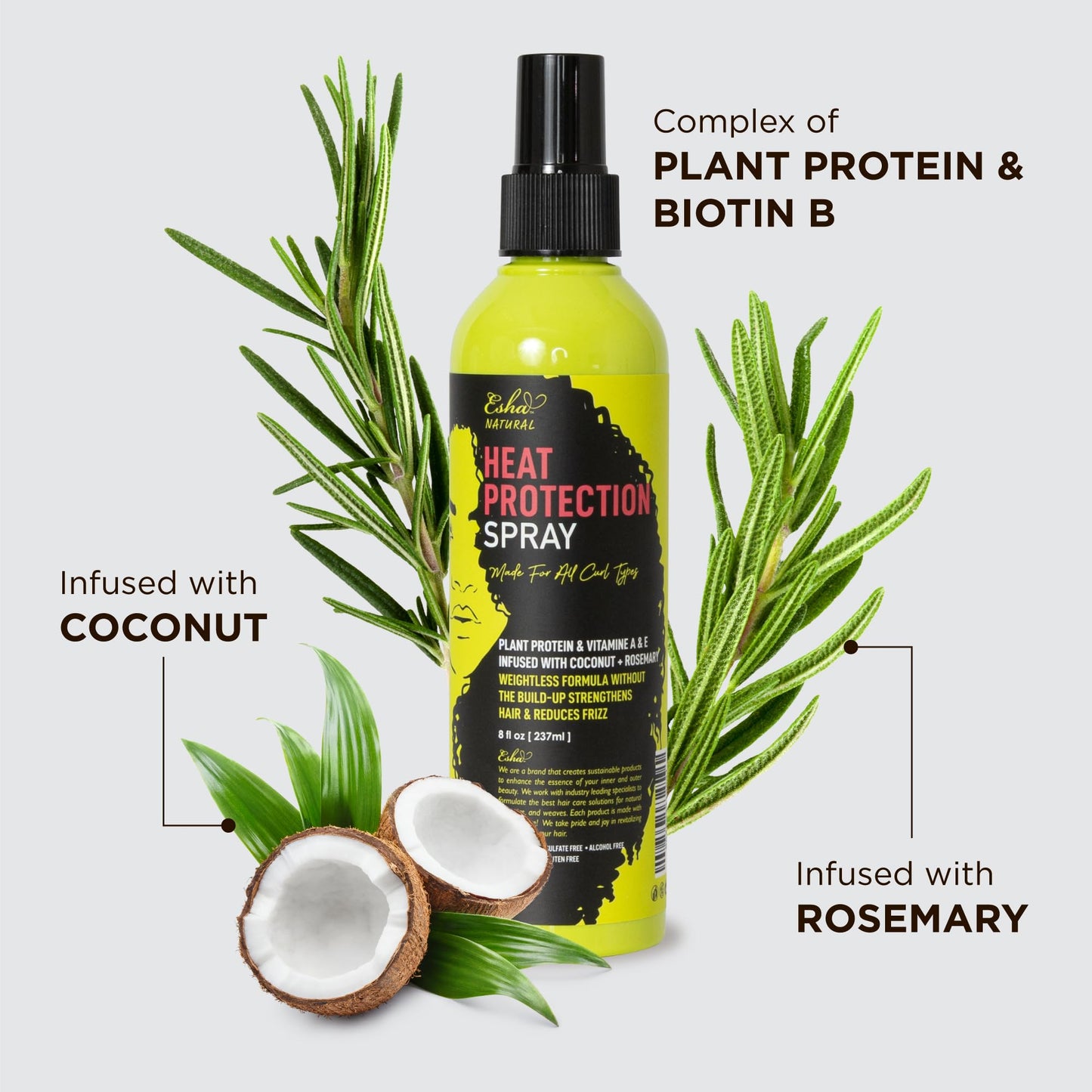 Esha Girl Heat Protection Spray for 3C & 4C Curly Hair - Up to 450F - For Synthetic Wigs & Natural Hair - Cruelty, Gluten Free Vegan Ingredients (4oz) Beauty & Personal Care Esha