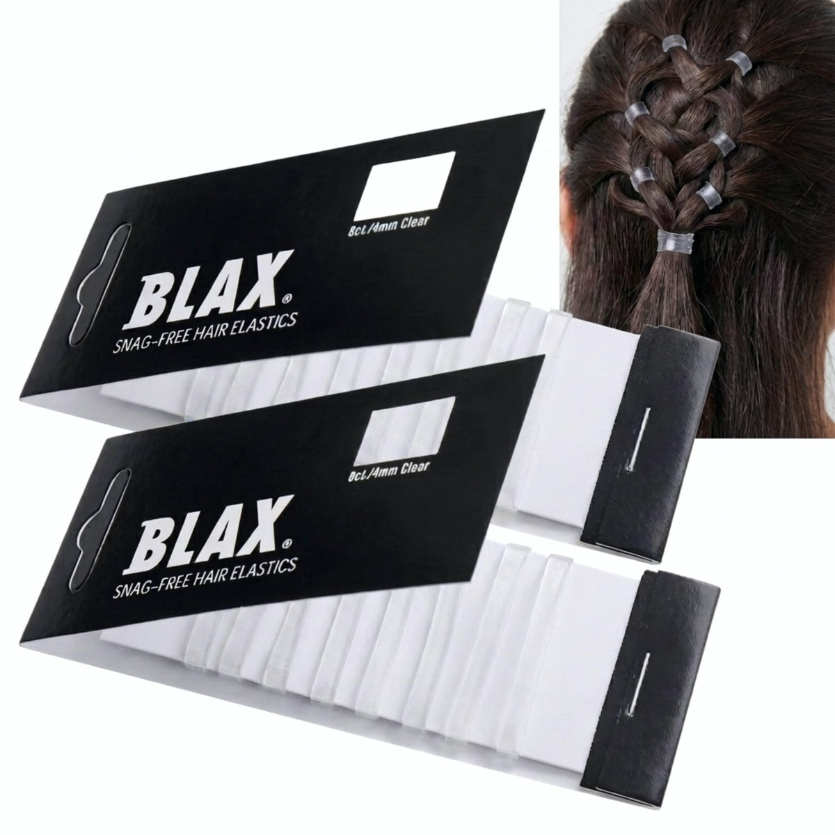 Blax Clear Hair Elastics Transparent Snag-Free Hair Ties 4mm 8 Count 2PK