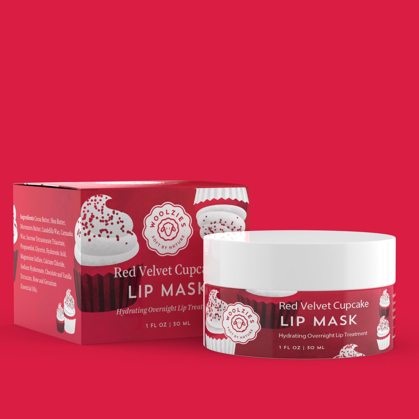 Hydrating Lip Mask with Hyaluronic Acid - Overnight Treatment for Soft, Smooth Lips - Shea Butter, Vitamin E & Natural Oils - 1 oz Jar (1 Ounce, Red Beauty and Personal Care Woolzies