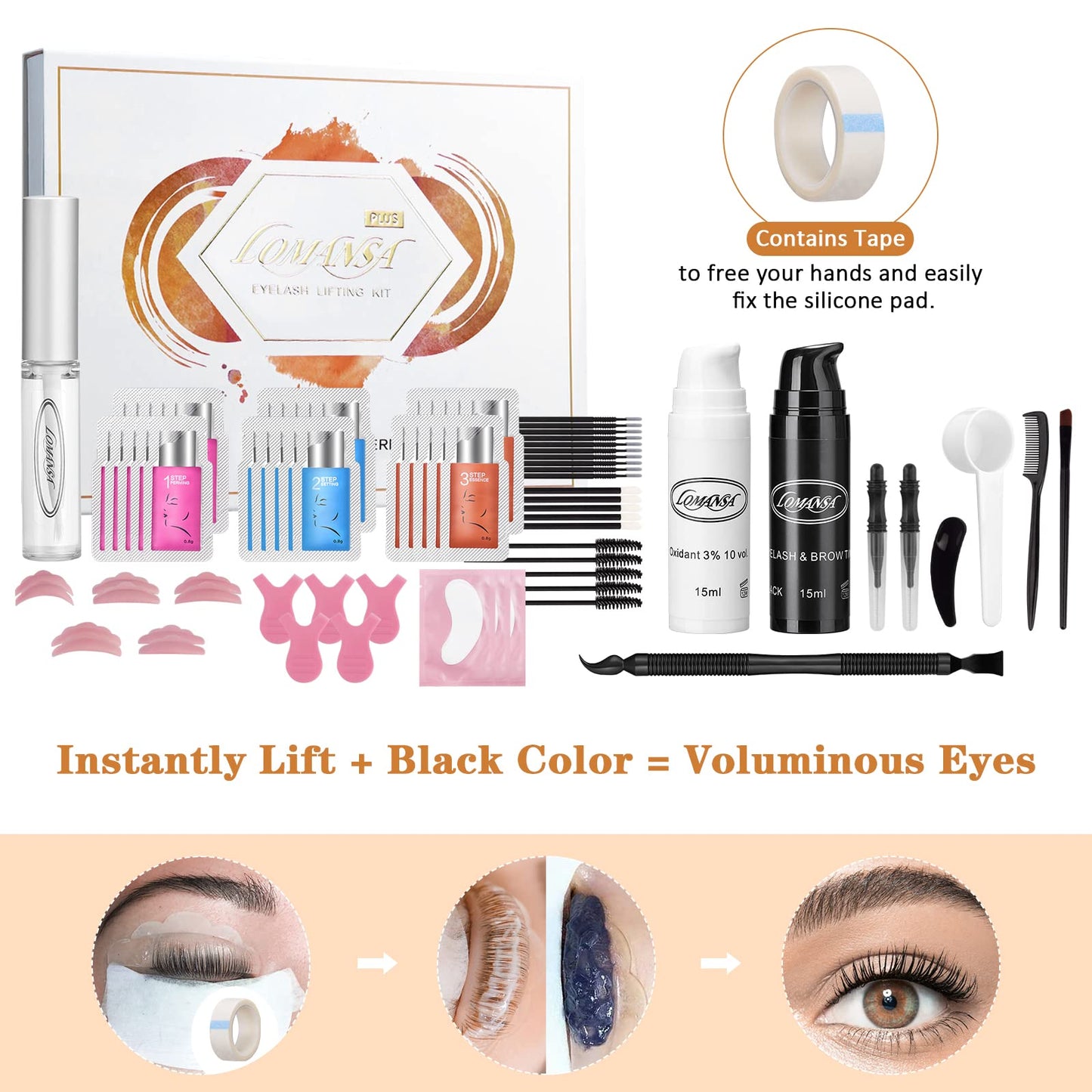 Lomansa Lash Lift and Black Kit, Instant Fuller Eyelash Lift Brow Lamination Kit with Black Colors, Fast Quick Lifting and Voluminous Coloring Beauty & Personal Care Lomansa
