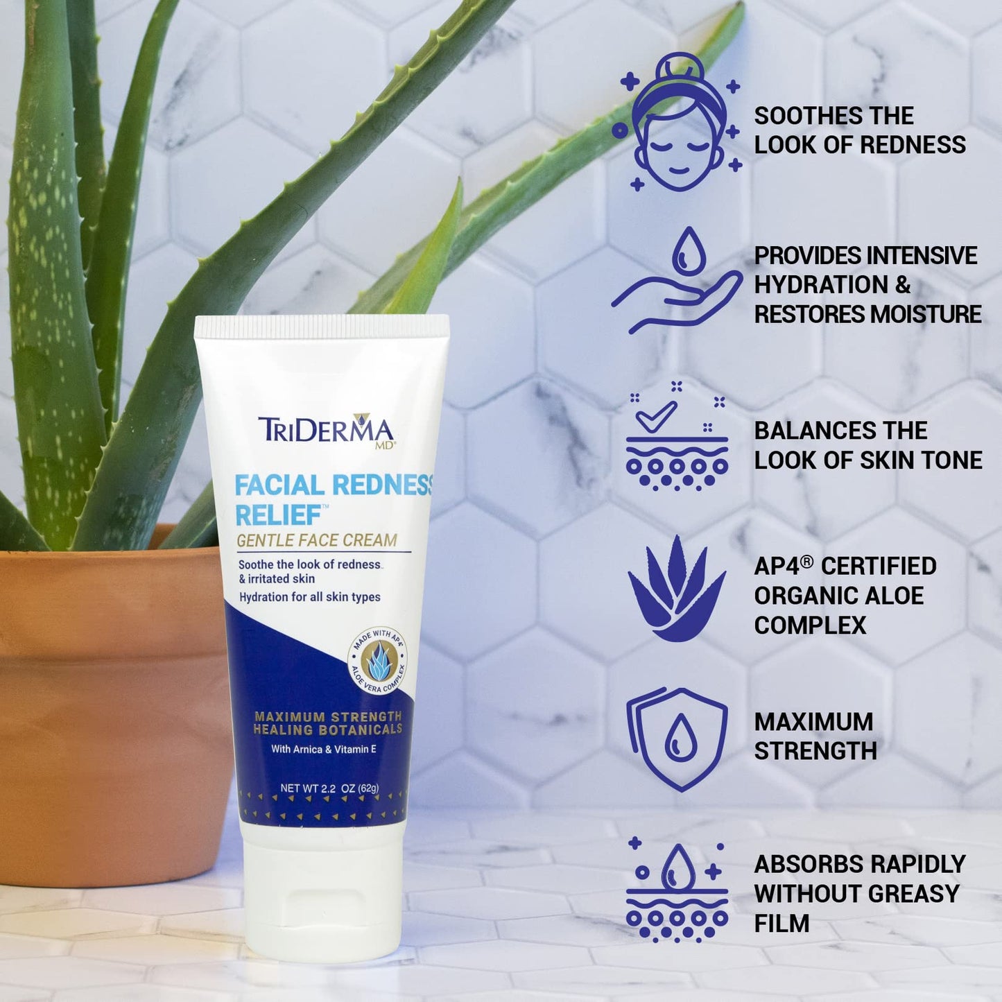 TriDerma Facial Redness Relief Gentle Face Cream, Soothing & Relieving Daily Moisturizer for Redness, Repair Uneven Skin Tone, Irritated or Sensitive Beauty & Personal Care TriDerma
