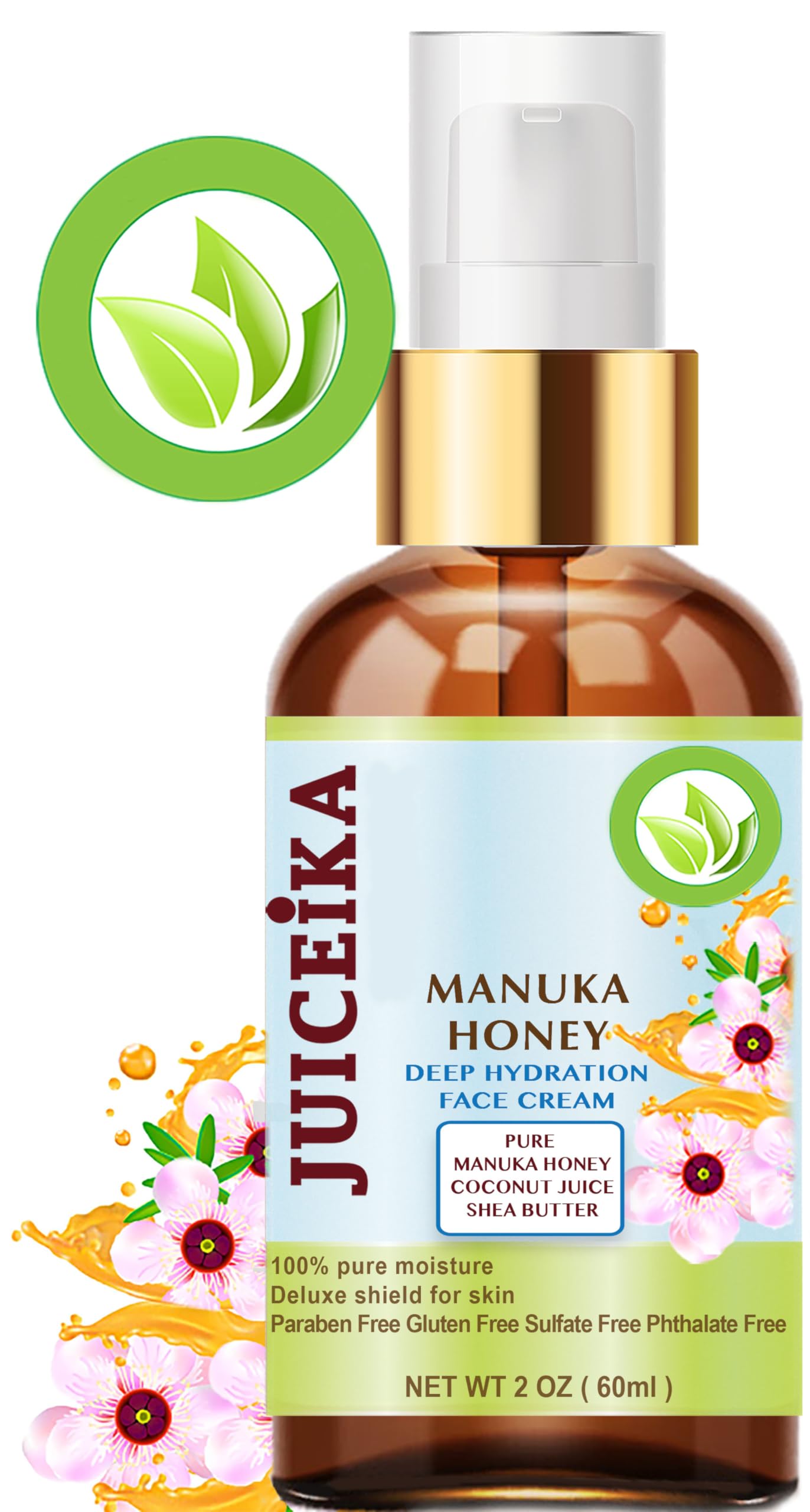 Juiceika MANUKA HONEY Deep Hydration Face Cream Face Moisturizer. Manuka Oil, Aloe Vera, Shea Butter, Coconut Oil, Jojoba Oil, Squalane, Hyaluronic Beauty & Personal Care Juiceika