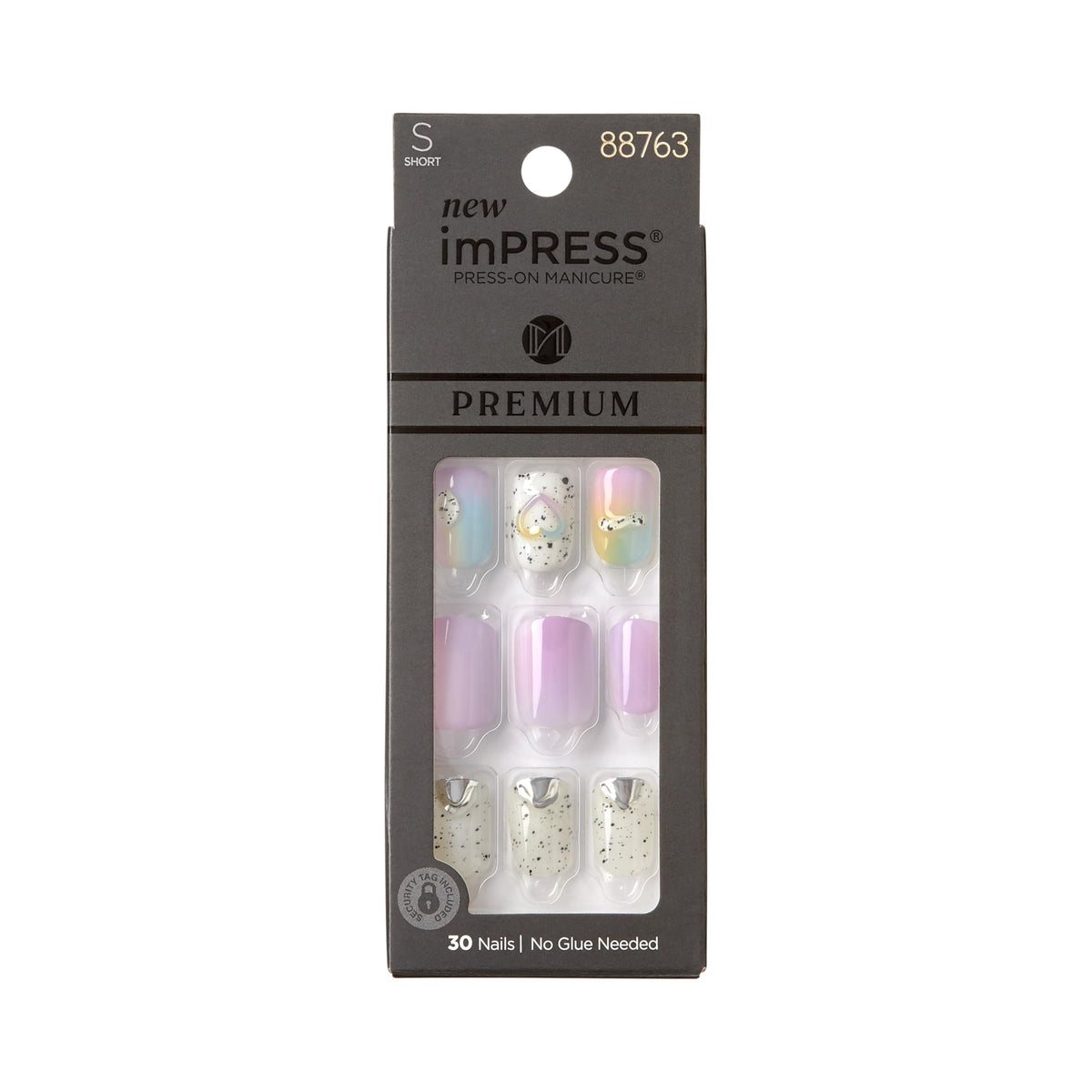 Kiss Impress Press-On Manicure Premium Collection Fake Nails - Sweet Life, Purple Jelly Squiggle, Short & Square, Easy To Apply, Super Hold, Chip